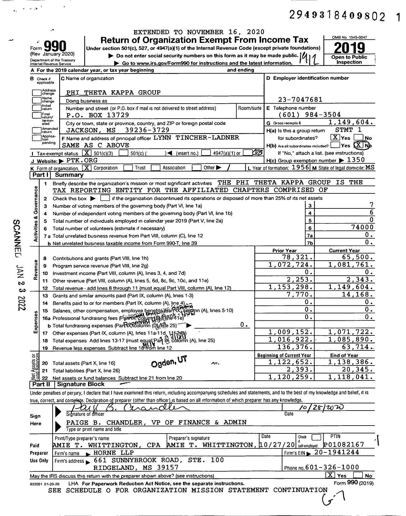 Image of first page of 2019 Form 990 for Phi Theta Kappa Group