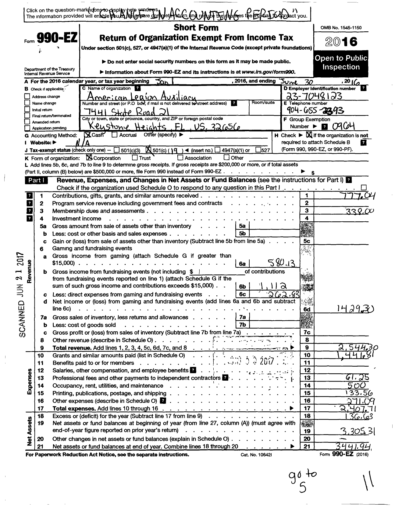 Image of first page of 2015 Form 990EO for American Legion Auxiliary - 202 Keystone-Melrose