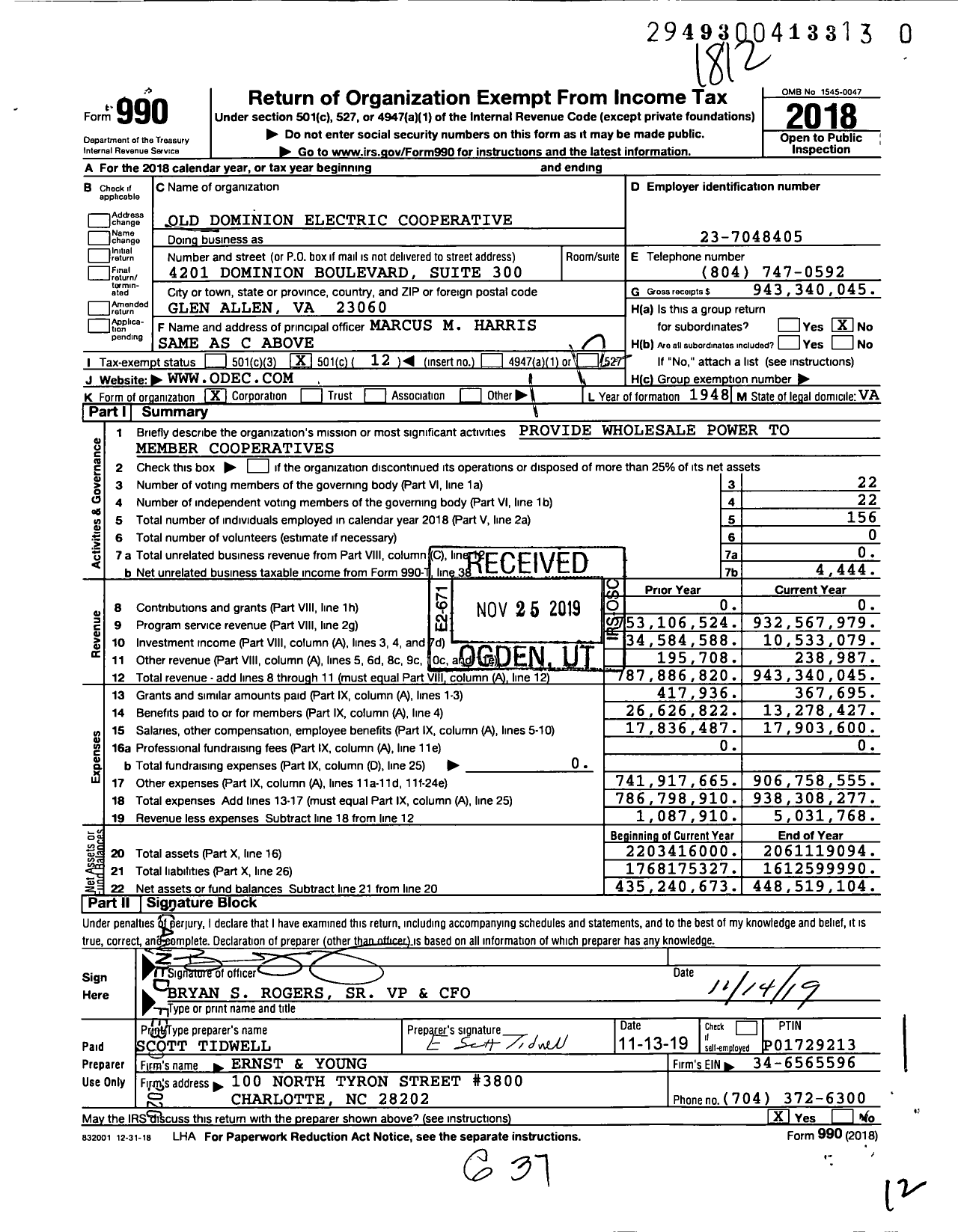 Image of first page of 2018 Form 990O for Old Dominion Electric Cooperative