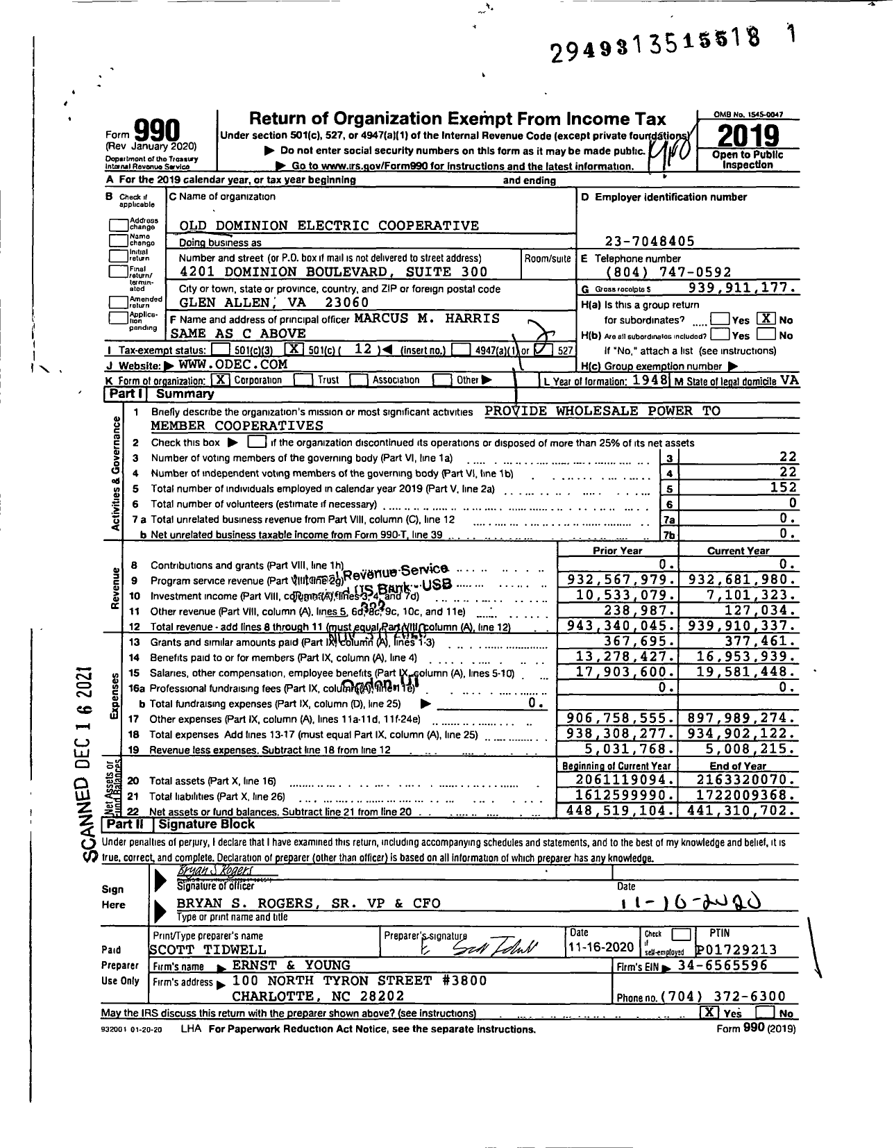 Image of first page of 2019 Form 990O for Old Dominion Electric Cooperative