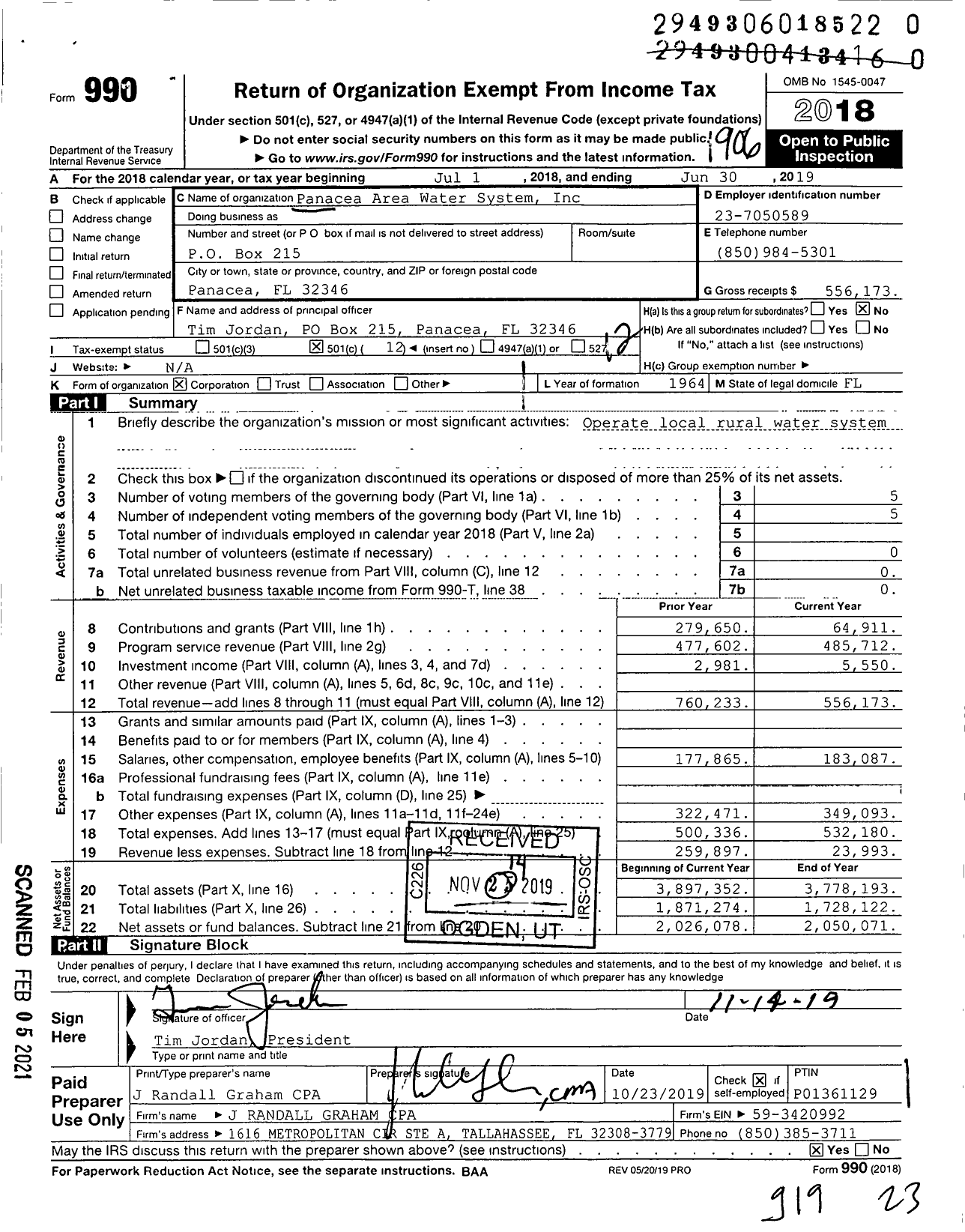 Image of first page of 2018 Form 990O for Panacea Area Water System