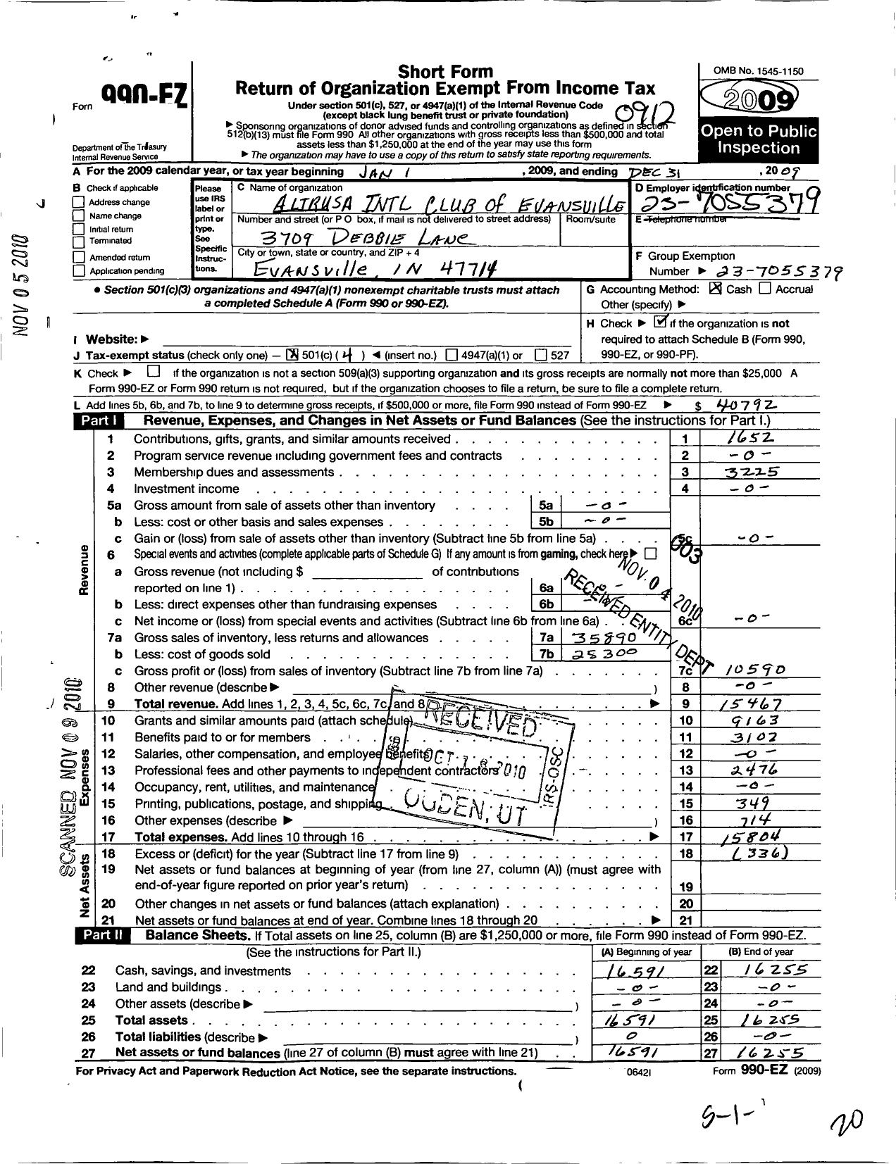 Image of first page of 2009 Form 990EO for Altrusa International / Evansville