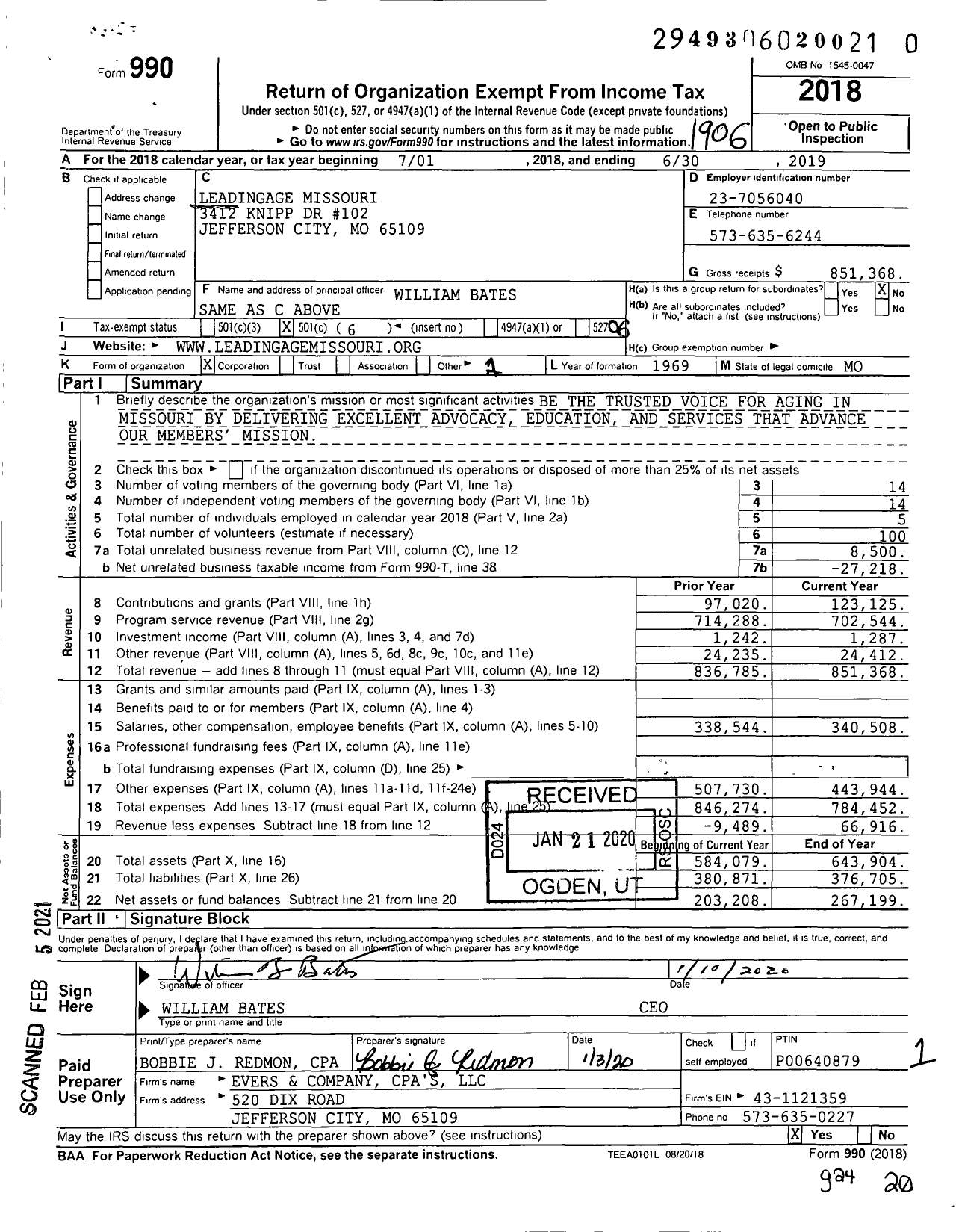 Image of first page of 2018 Form 990O for Leadingage Missouri