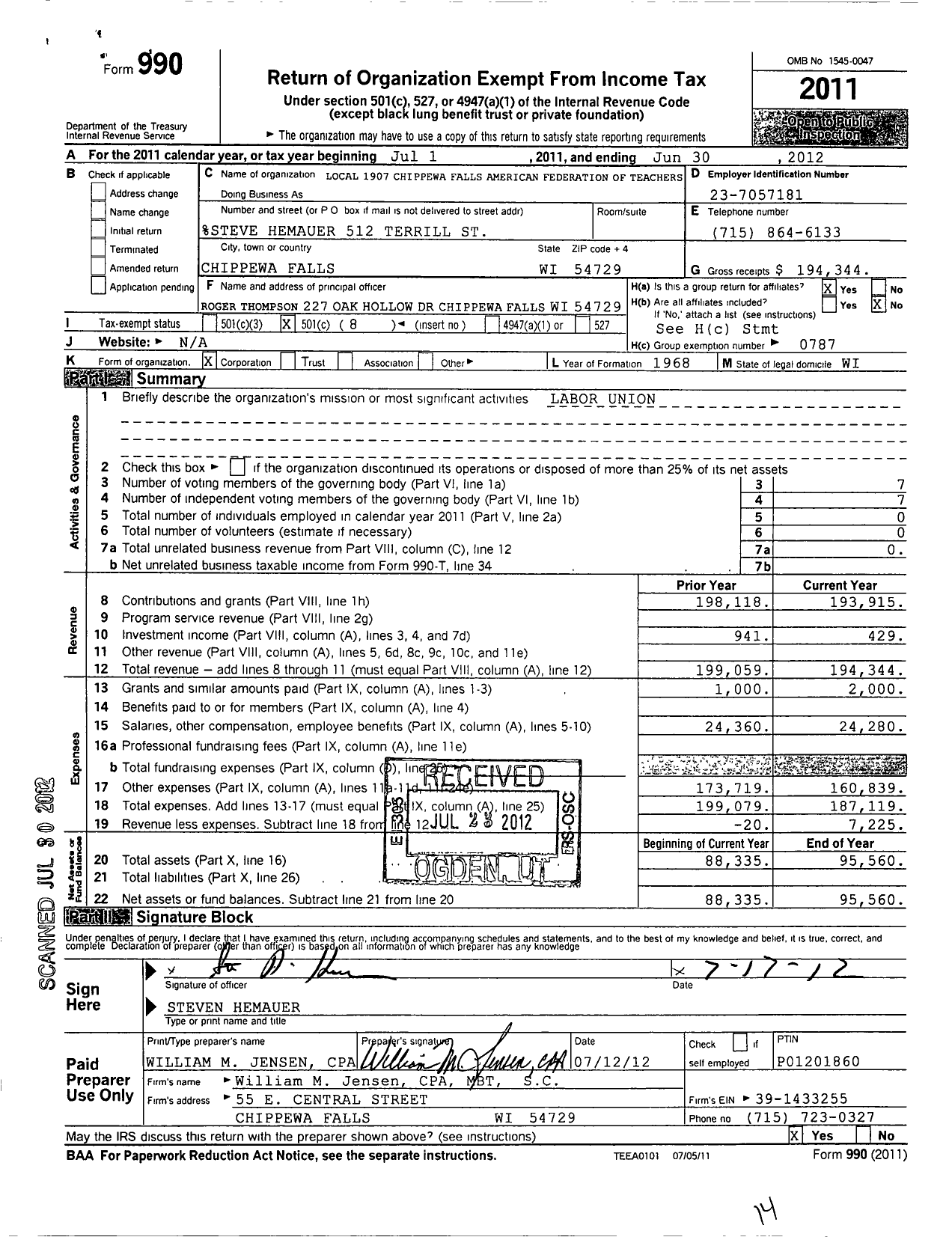 Image of first page of 2011 Form 990O for American Federation of Teachers