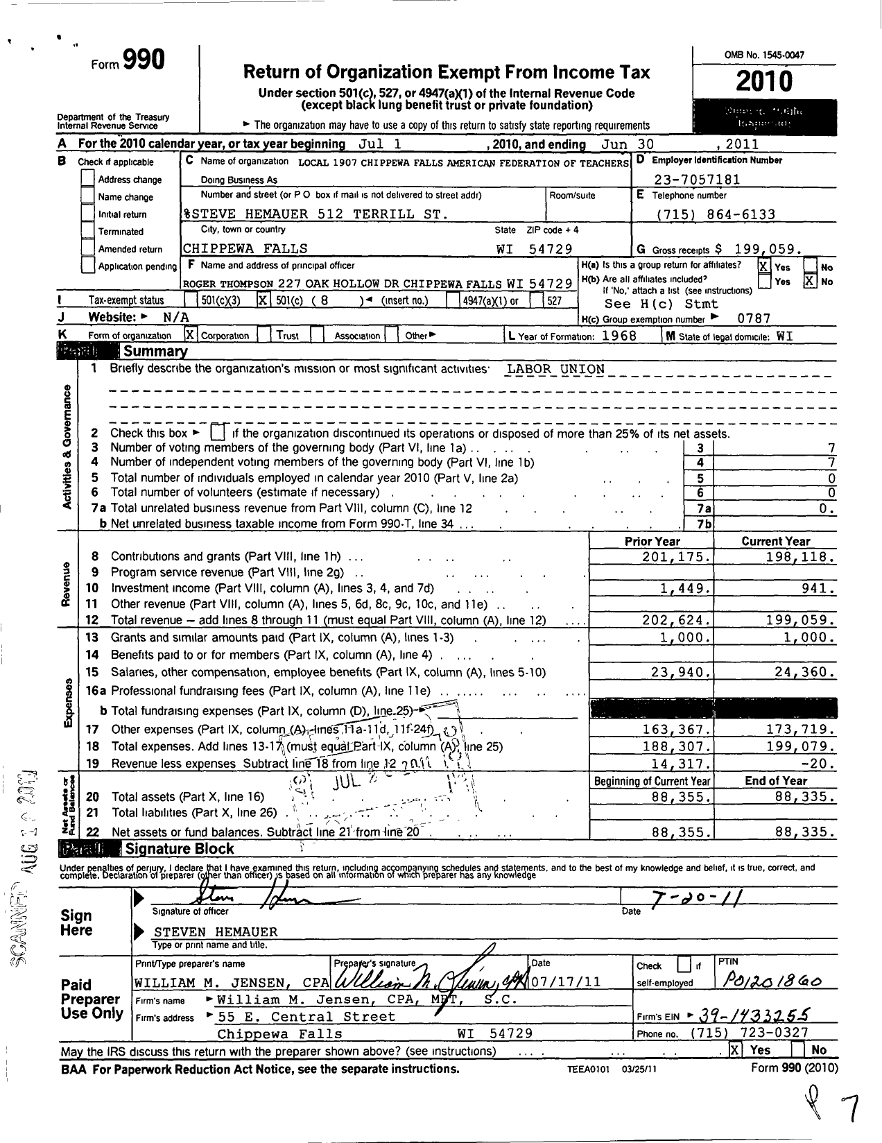 Image of first page of 2010 Form 990O for American Federation of Teachers