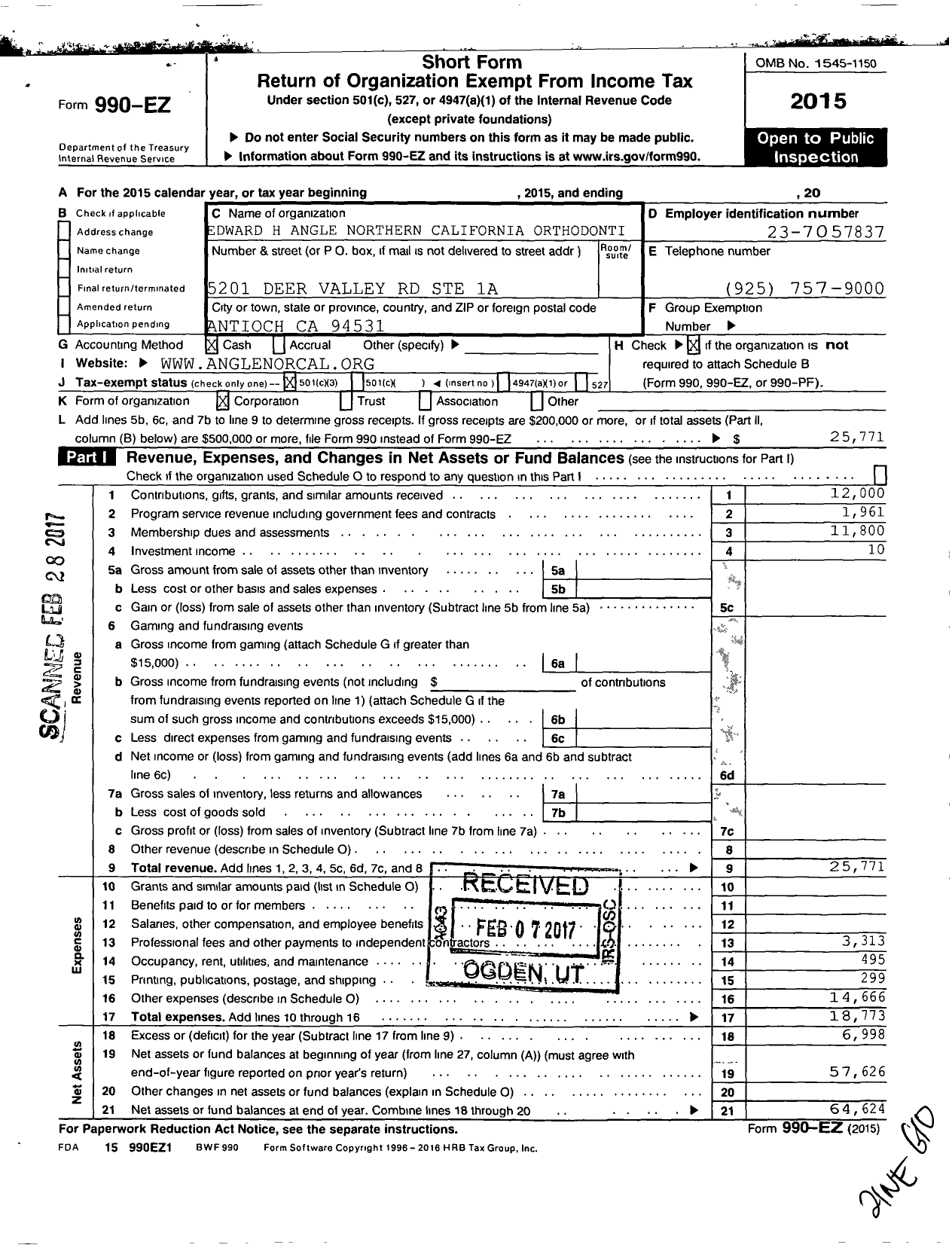 Image of first page of 2015 Form 990EZ for Edward H Angle Northern California