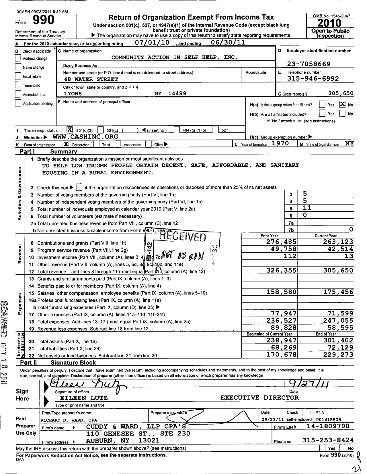 Image of first page of 2010 Form 990 for Community Action in Self Help