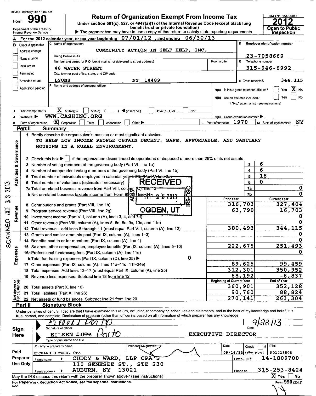 Image of first page of 2012 Form 990 for Community Action in Self Help