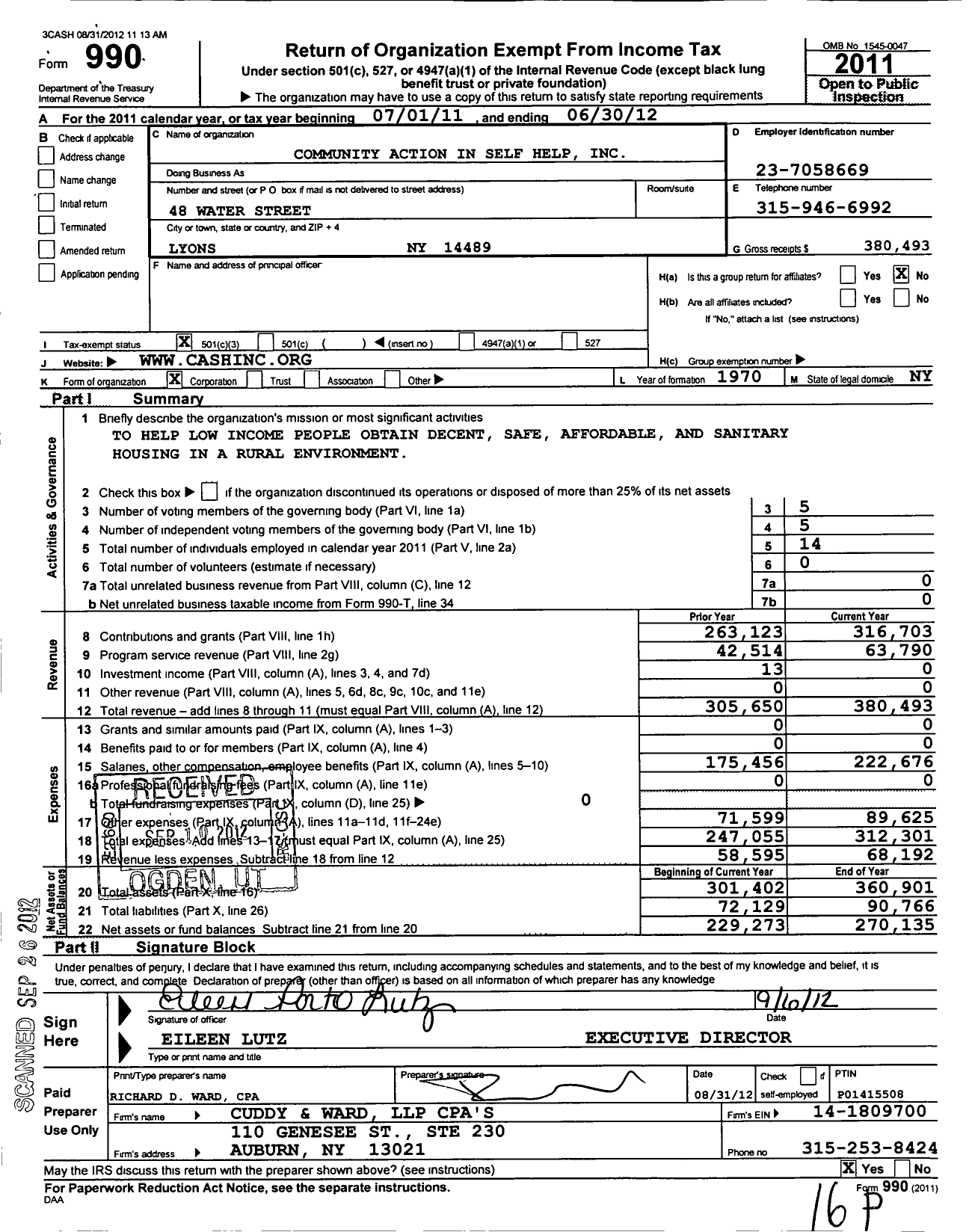 Image of first page of 2011 Form 990 for Community Action in Self Help