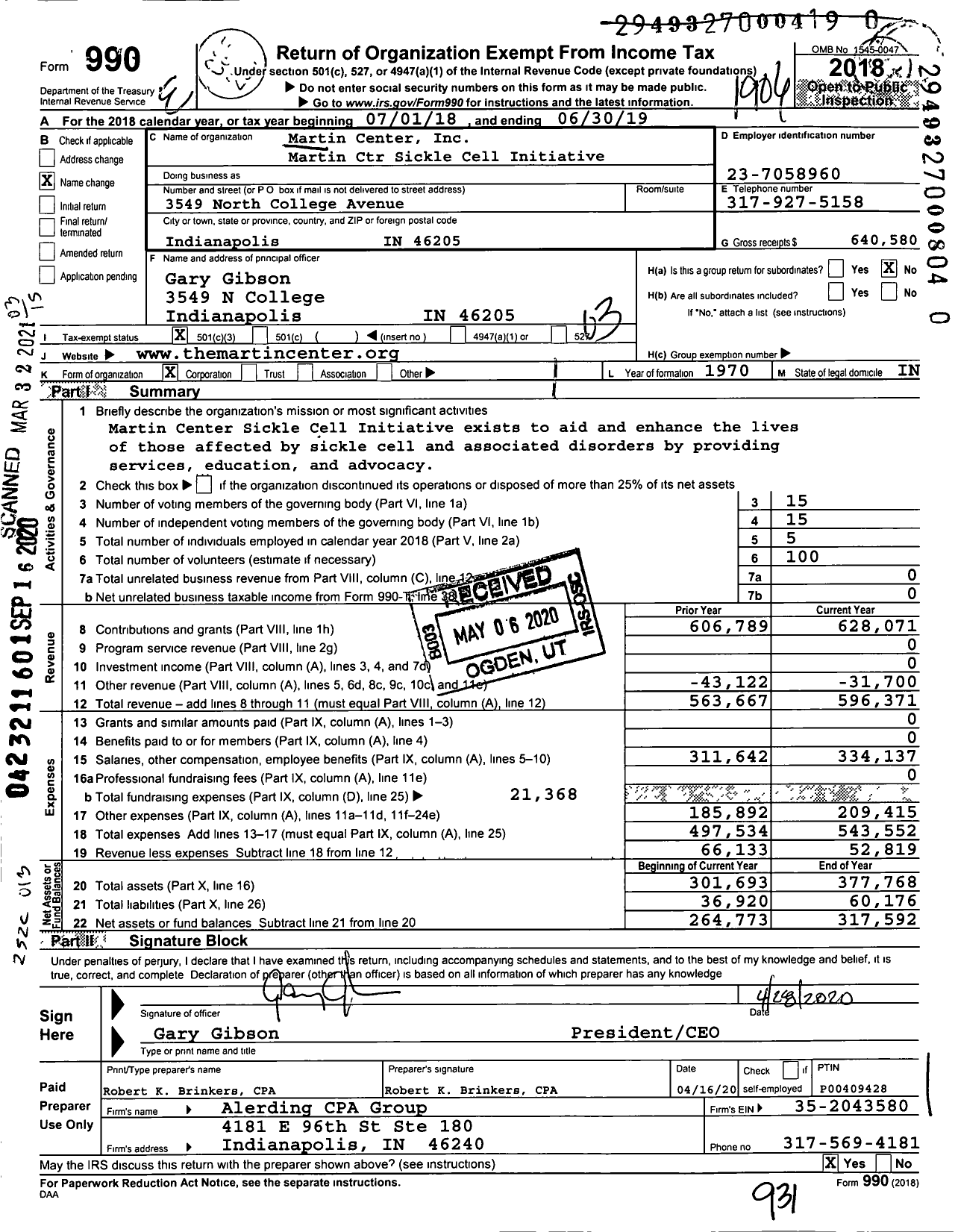 Image of first page of 2018 Form 990 for Martin Center Martin Center Sickle Cell Initiative