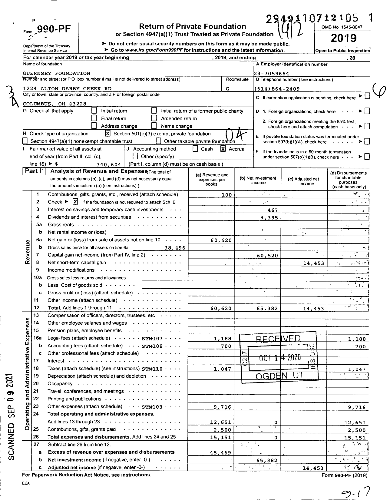 Image of first page of 2019 Form 990PF for Guernsey Foundation