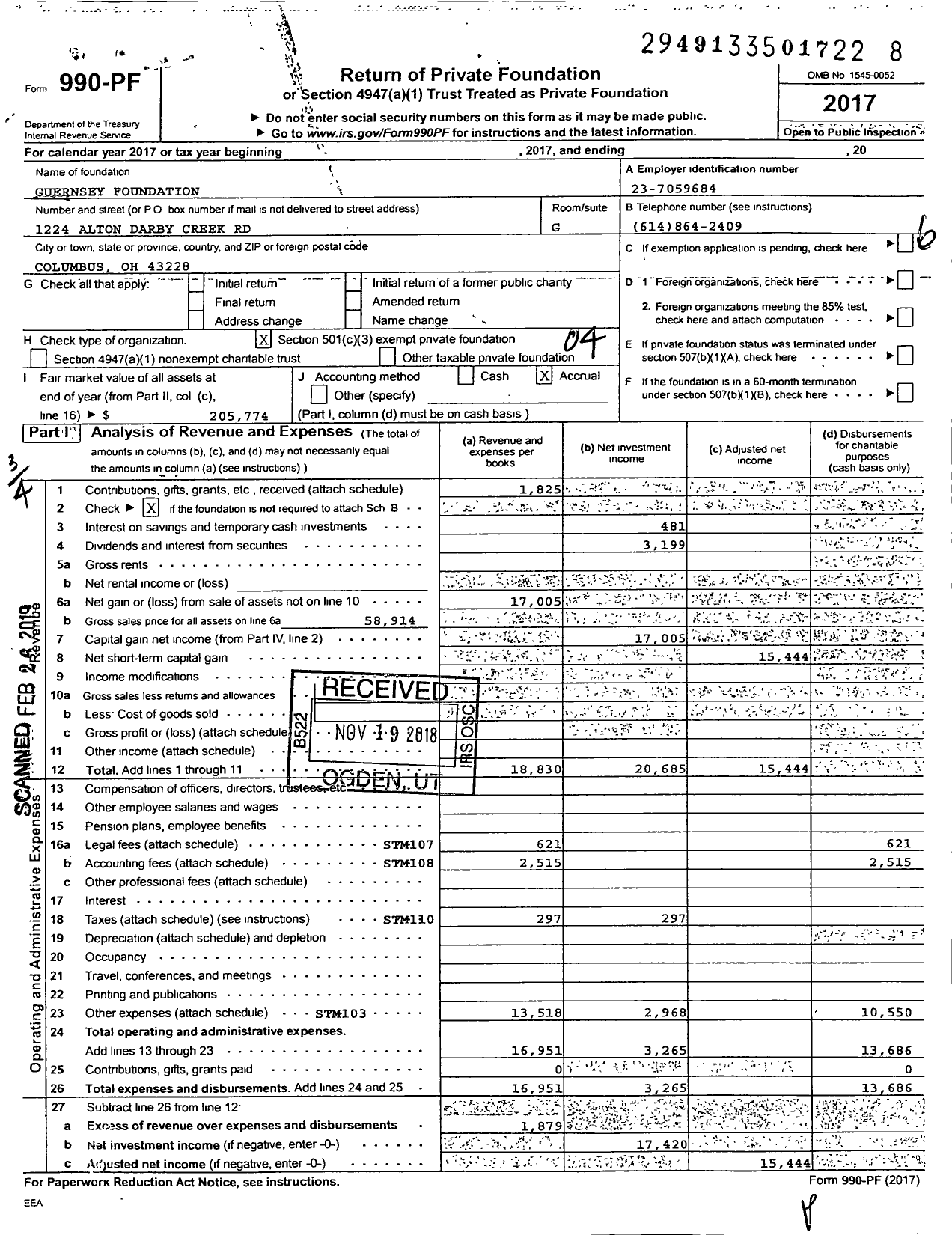 Image of first page of 2017 Form 990PF for Guernsey Foundation