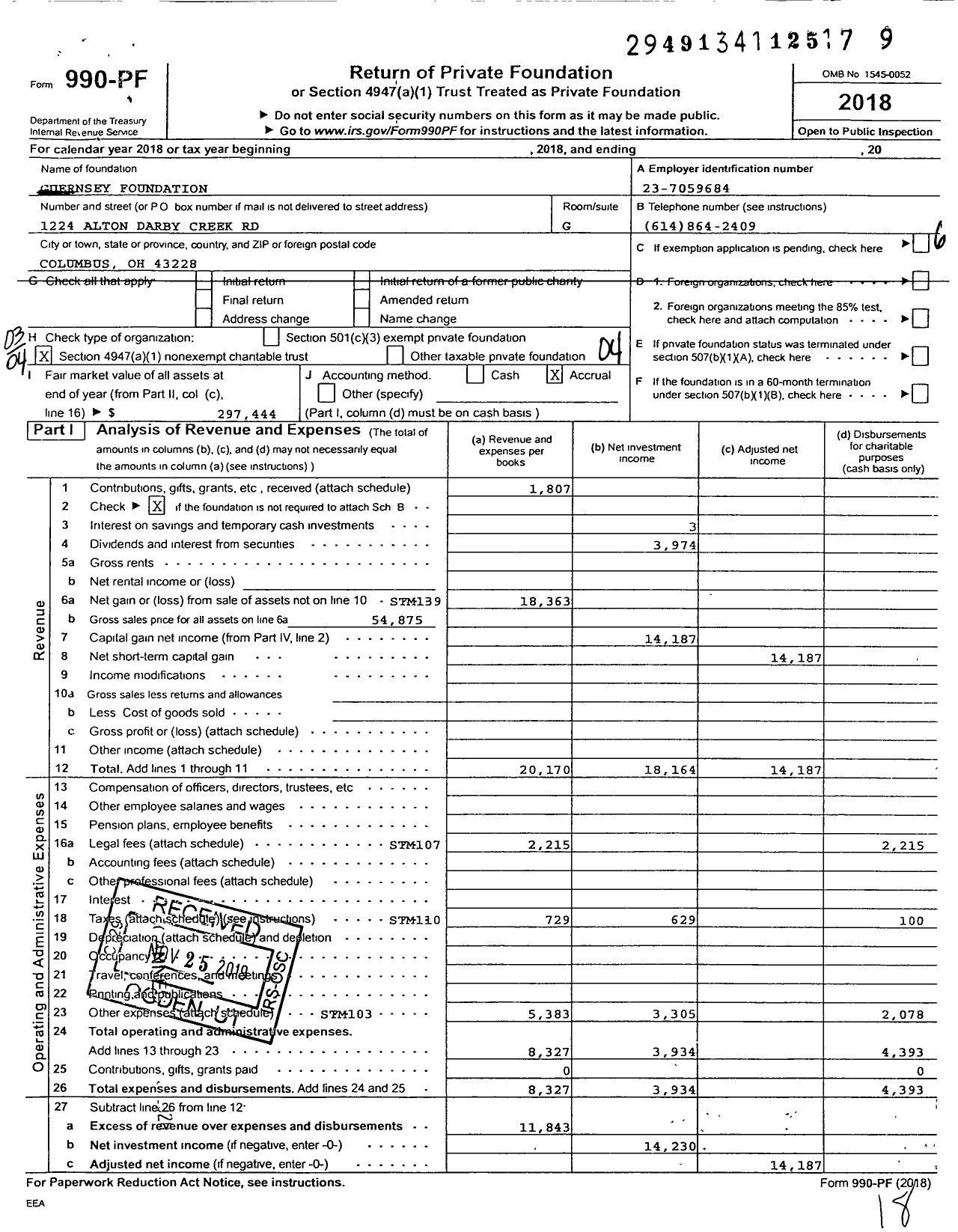 Image of first page of 2018 Form 990PF for Guernsey Foundation