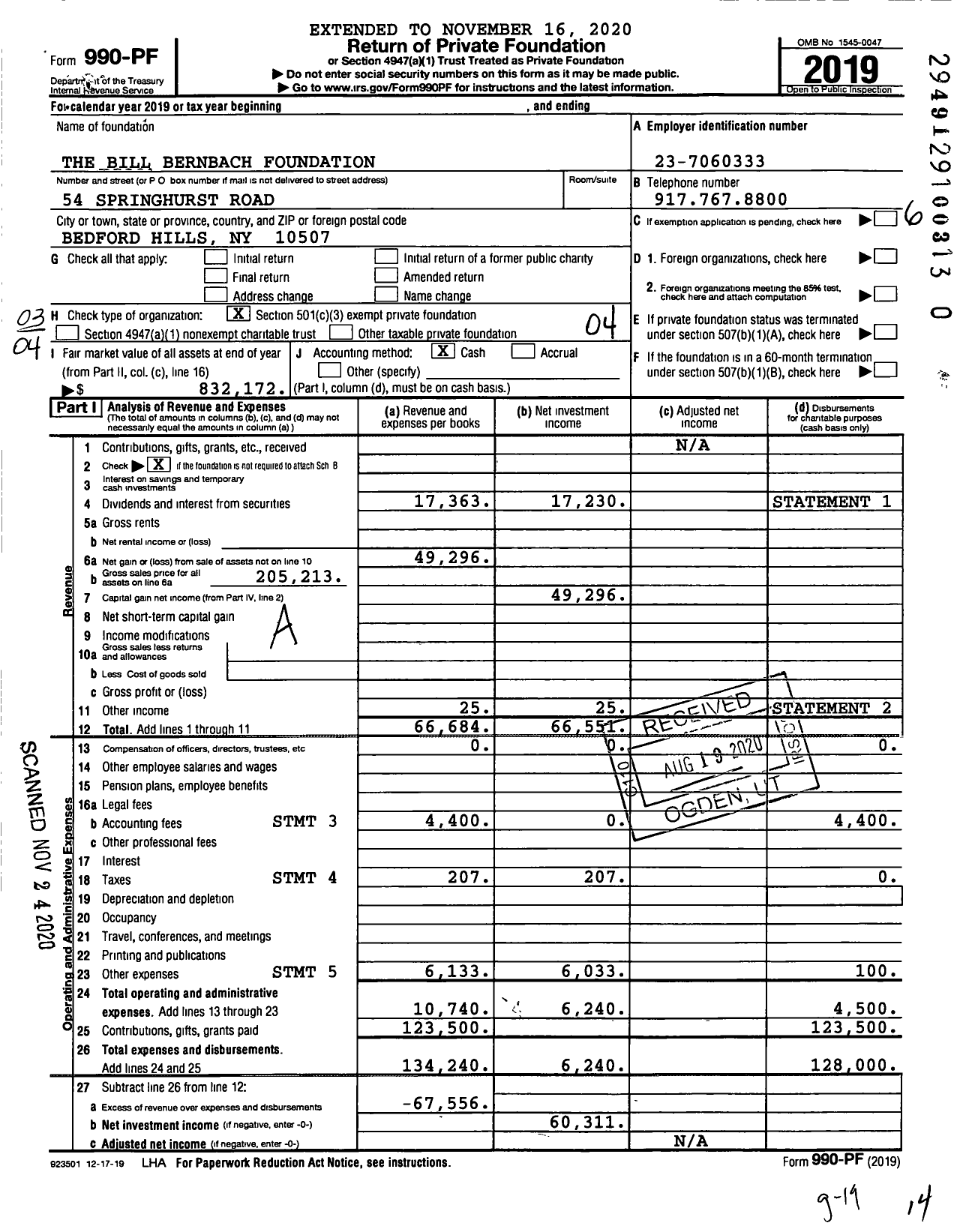 Image of first page of 2019 Form 990PF for The Bill Bernbach Foundation