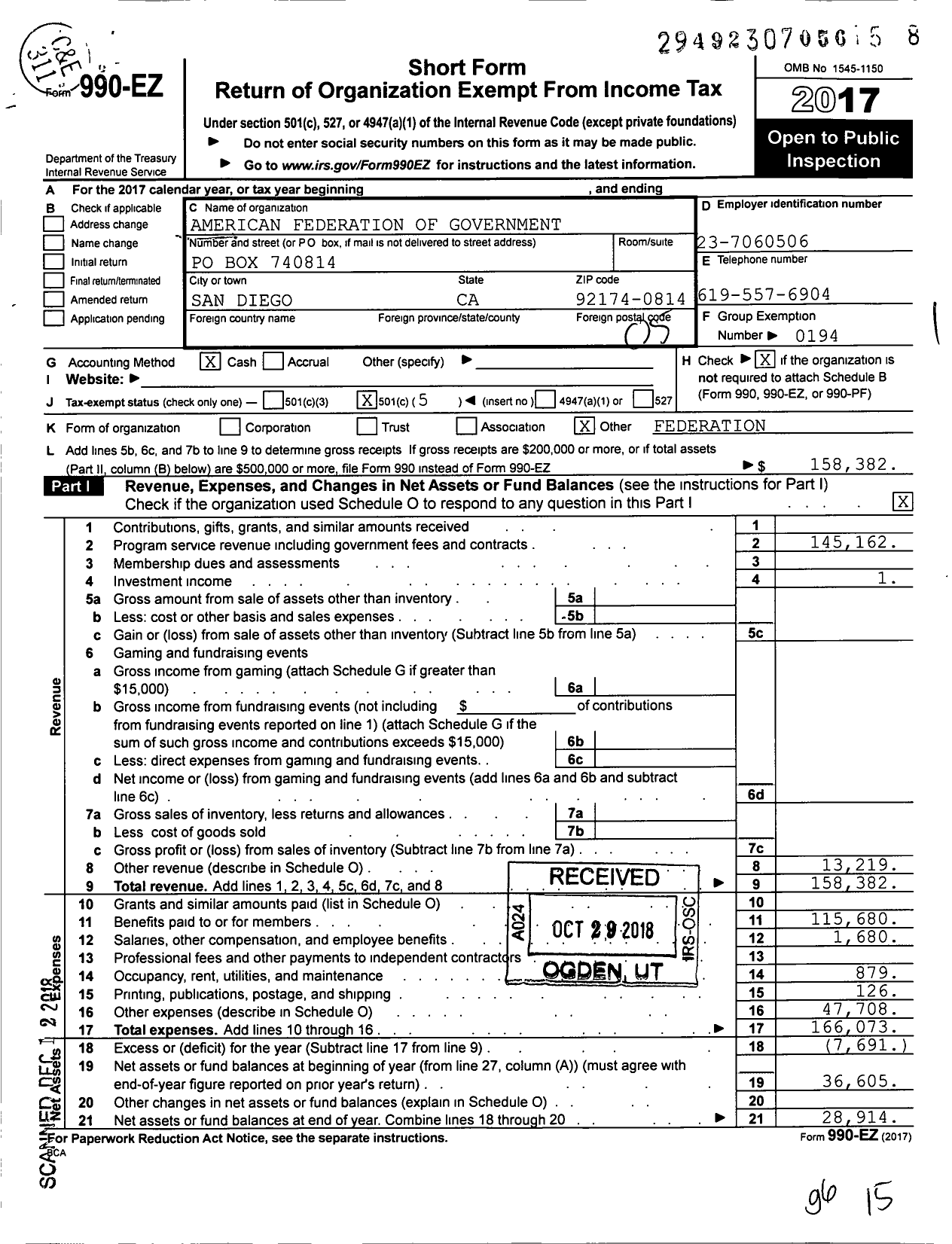 Image of first page of 2017 Form 990EO for American Federation of Government Employees - 2879 Afge Local
