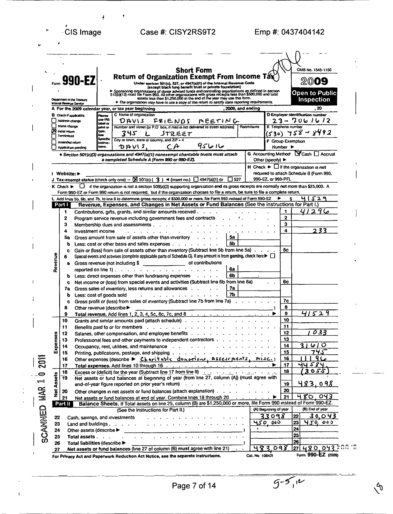Image of first page of 2008 Form 990EZ for Davis Friends Meeting