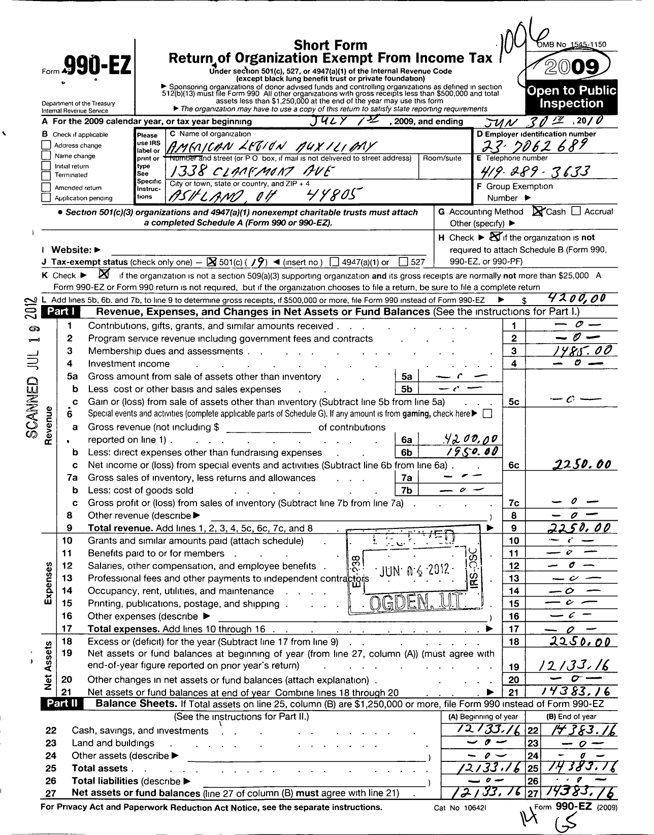 Image of first page of 2009 Form 990EO for American Legion Auxiliary - 88 Harry Higgins