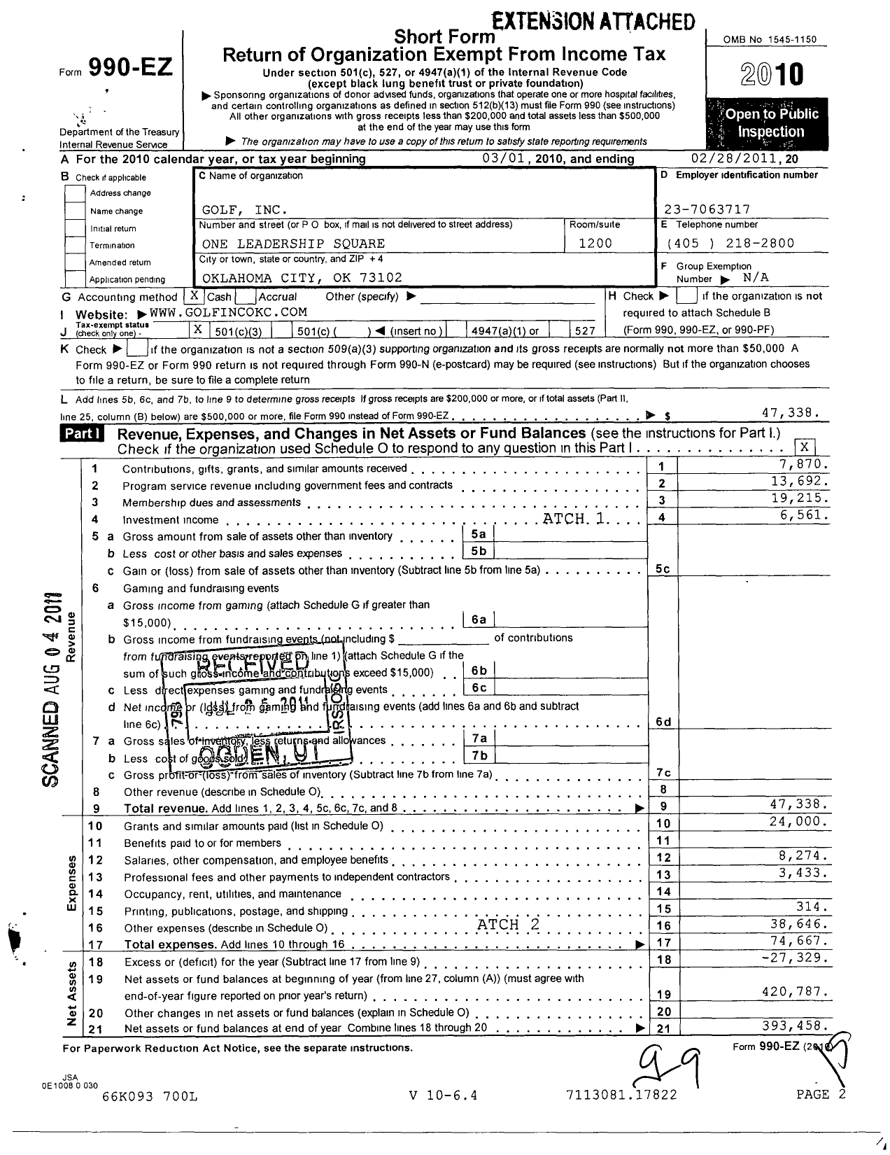 Image of first page of 2010 Form 990EZ for Golf