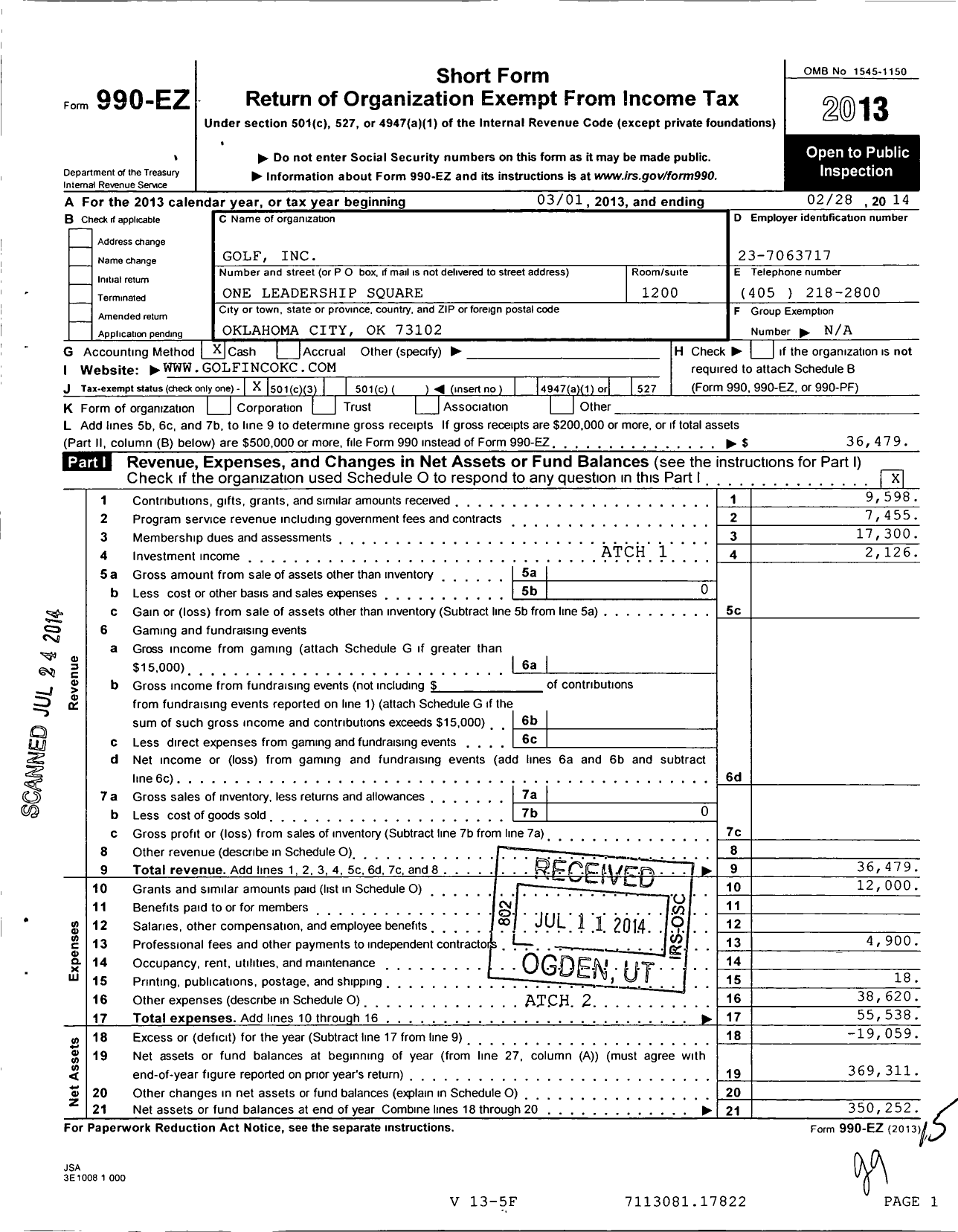 Image of first page of 2013 Form 990EZ for Golf