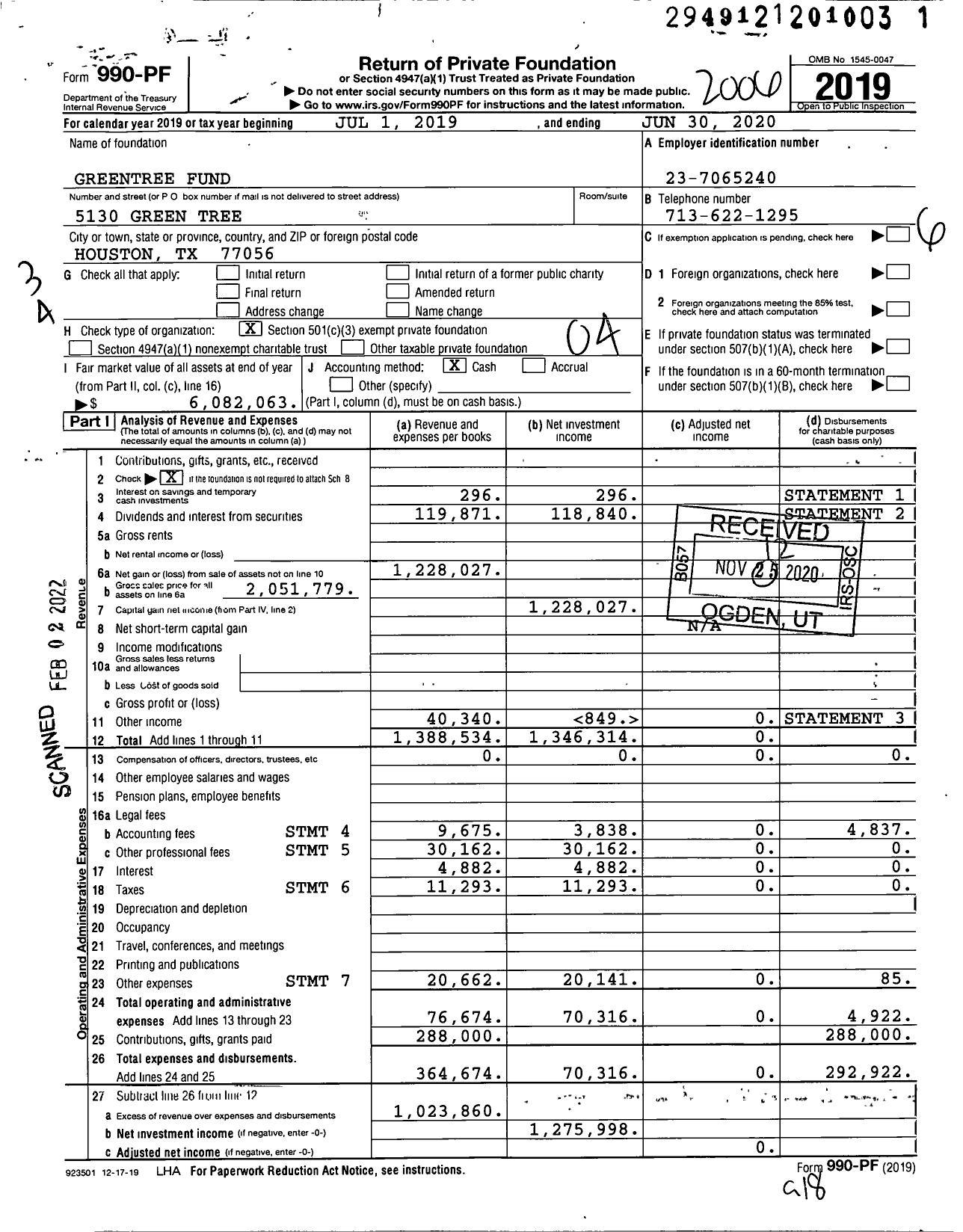 Image of first page of 2019 Form 990PF for Greentree Fund