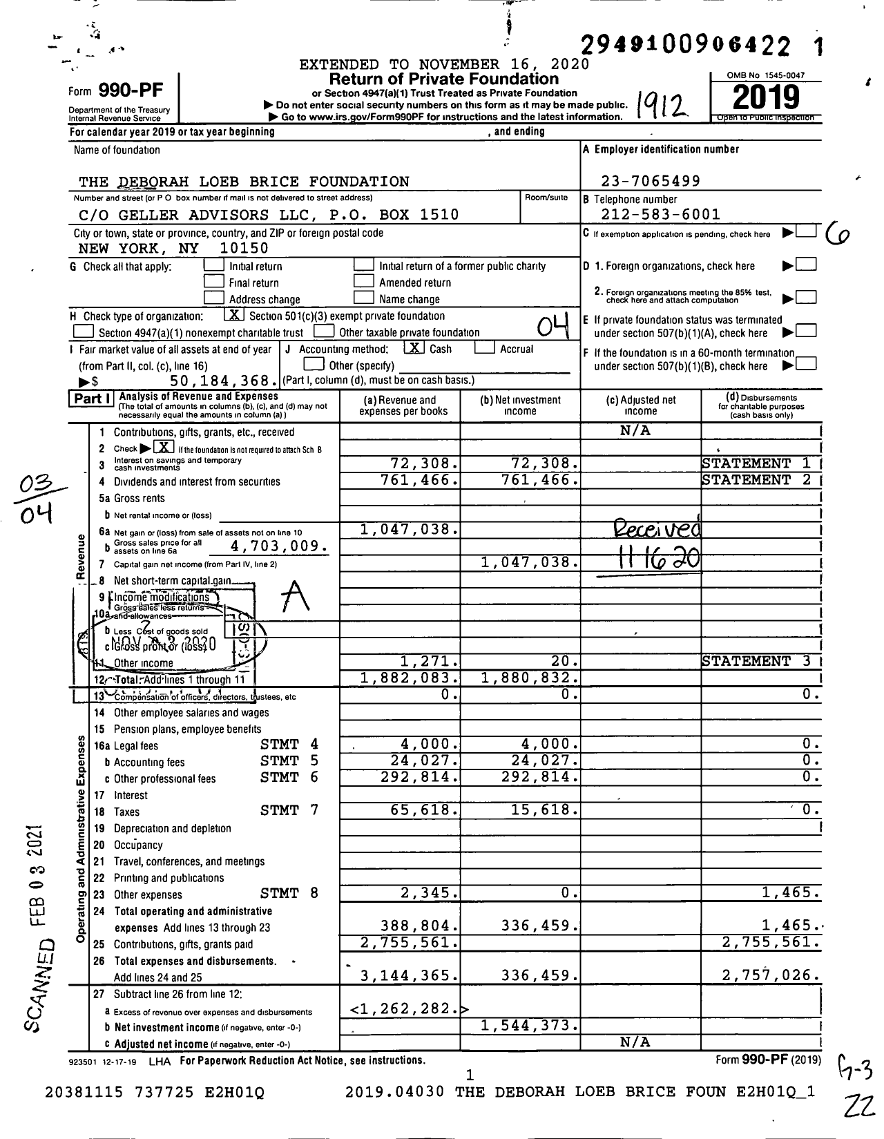 Image of first page of 2019 Form 990PF for The Deborah Loeb Brice Foundation
