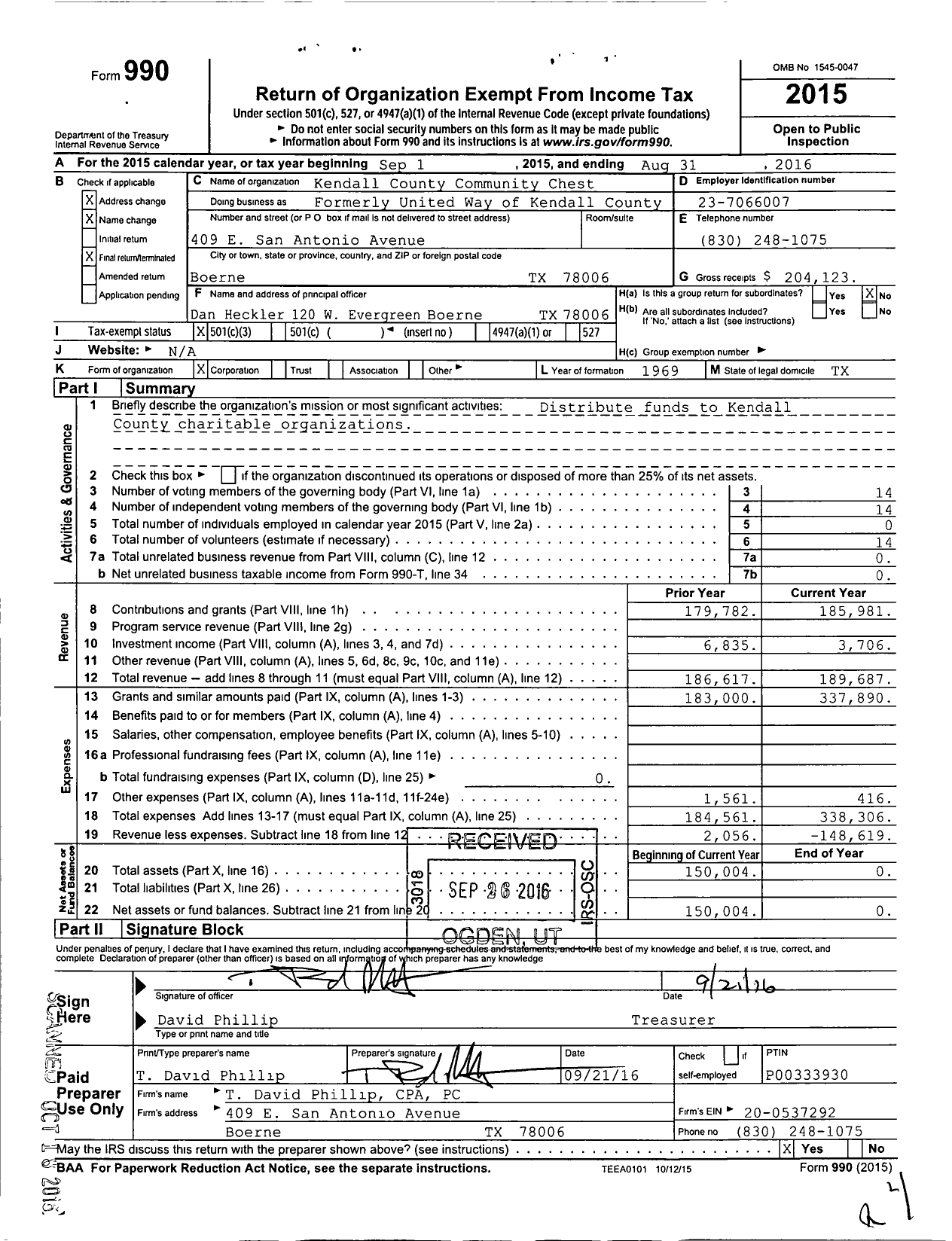 Image of first page of 2015 Form 990 for United Way of Kendall County