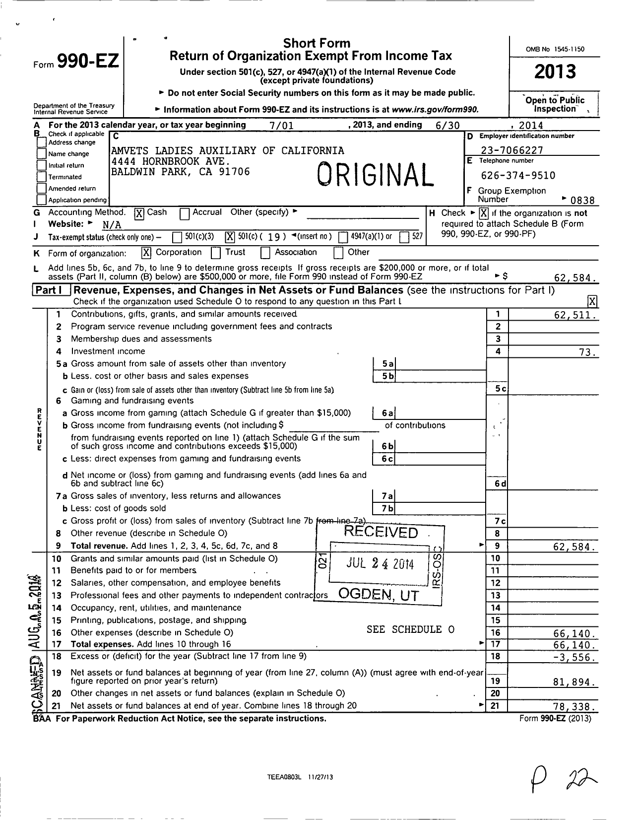 Image of first page of 2013 Form 990EO for Amvets - Amvets