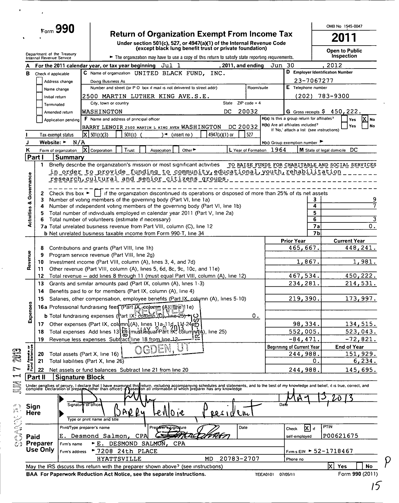 Image of first page of 2011 Form 990 for Rockville Little Theatre