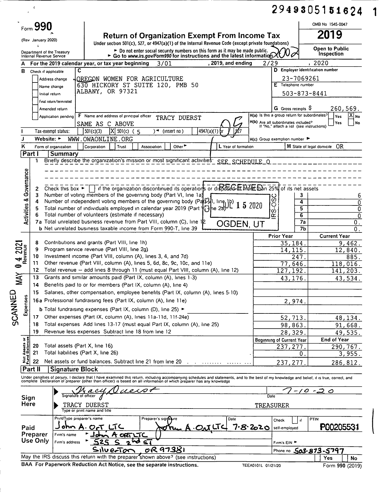 Image of first page of 2019 Form 990O for Oregon Women for Agriculture