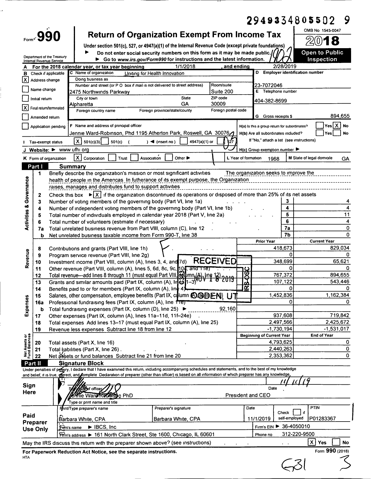 Image of first page of 2018 Form 990 for PAHO Foundation