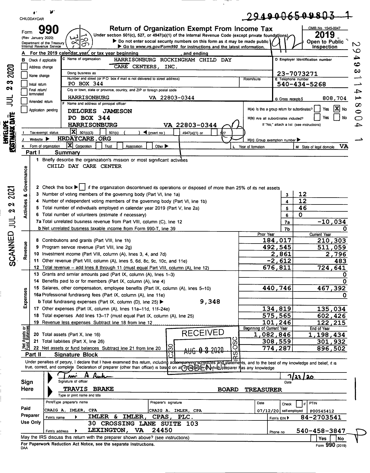 Image of first page of 2019 Form 990 for Harrisonburg Rockingham Child Day Care Centers