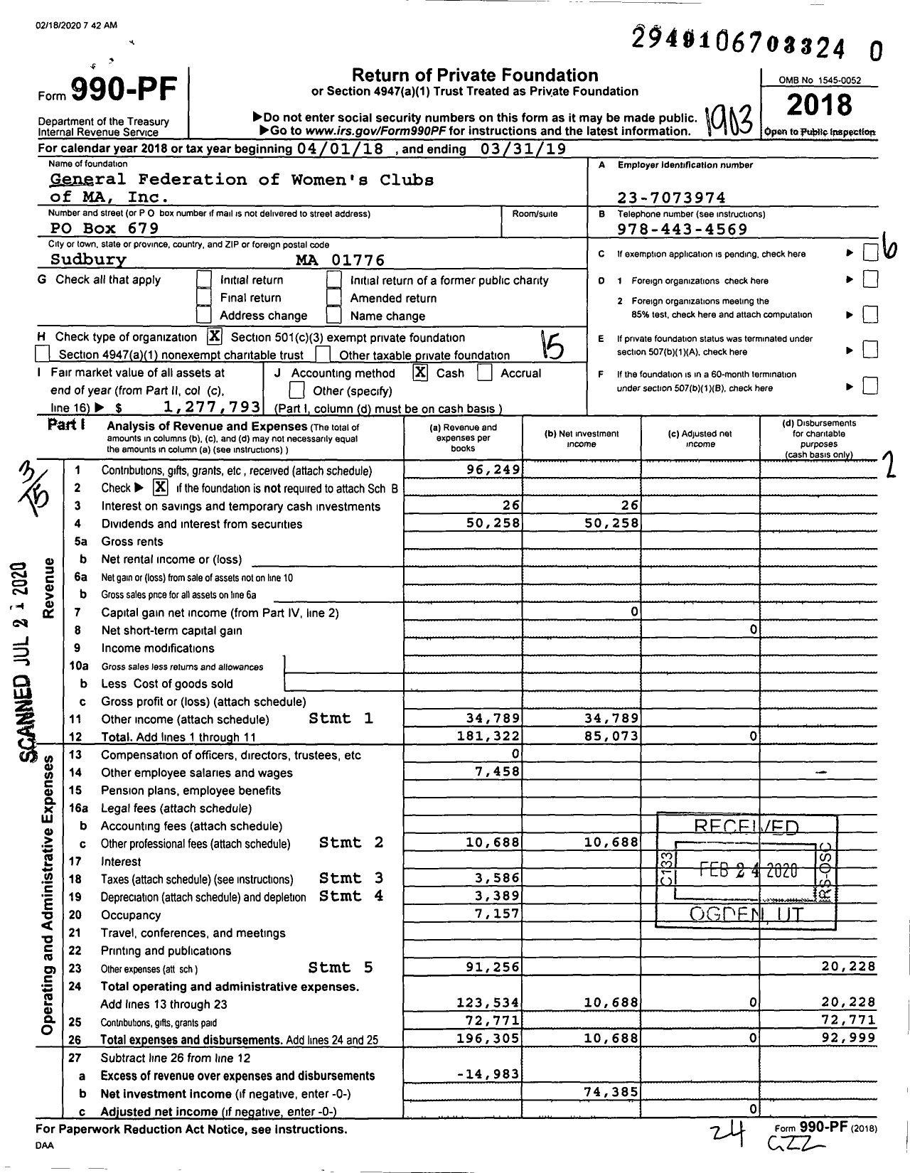 Image of first page of 2018 Form 990PR for General Federation of Women's Clubs