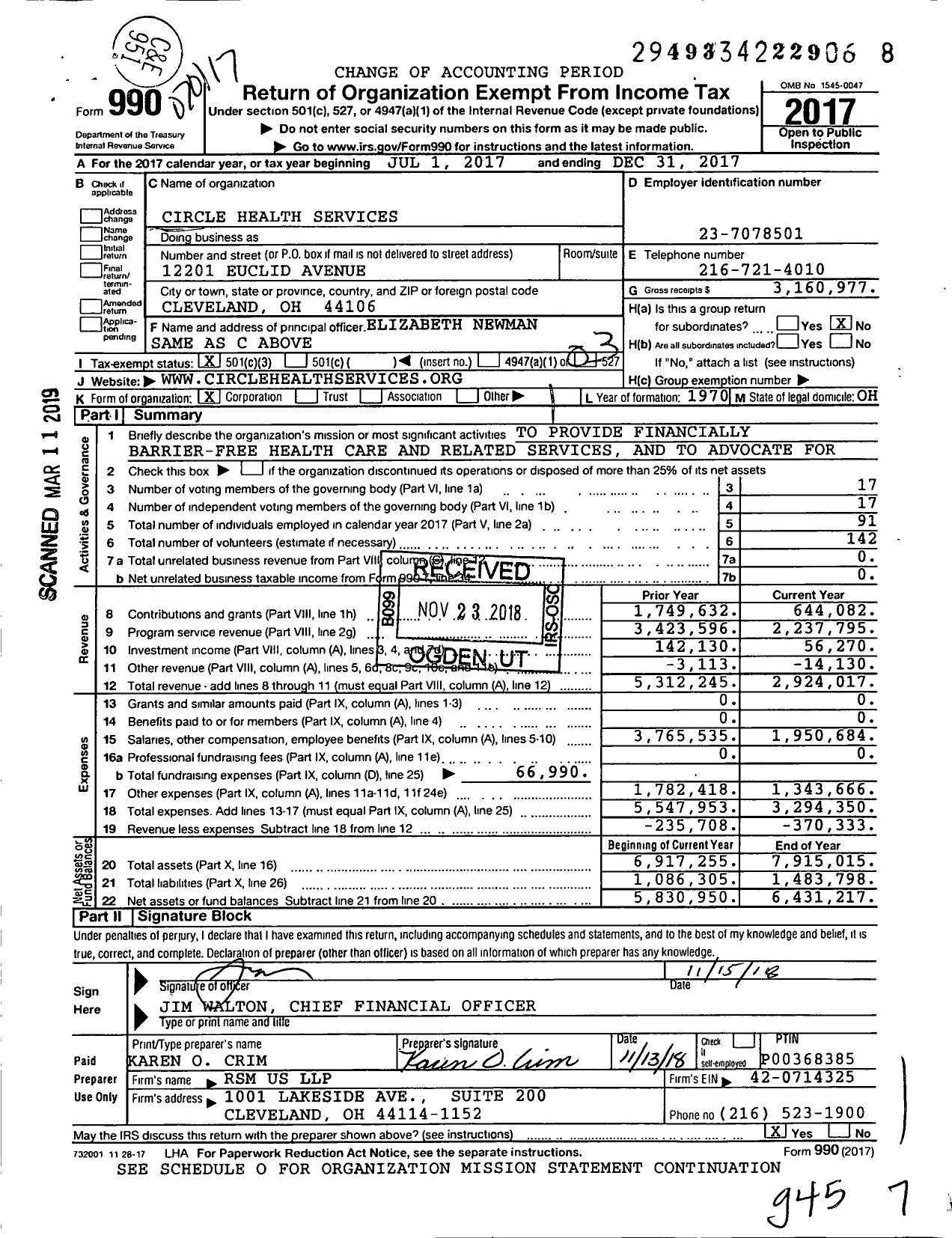 Image of first page of 2017 Form 990 for Circle Health Services