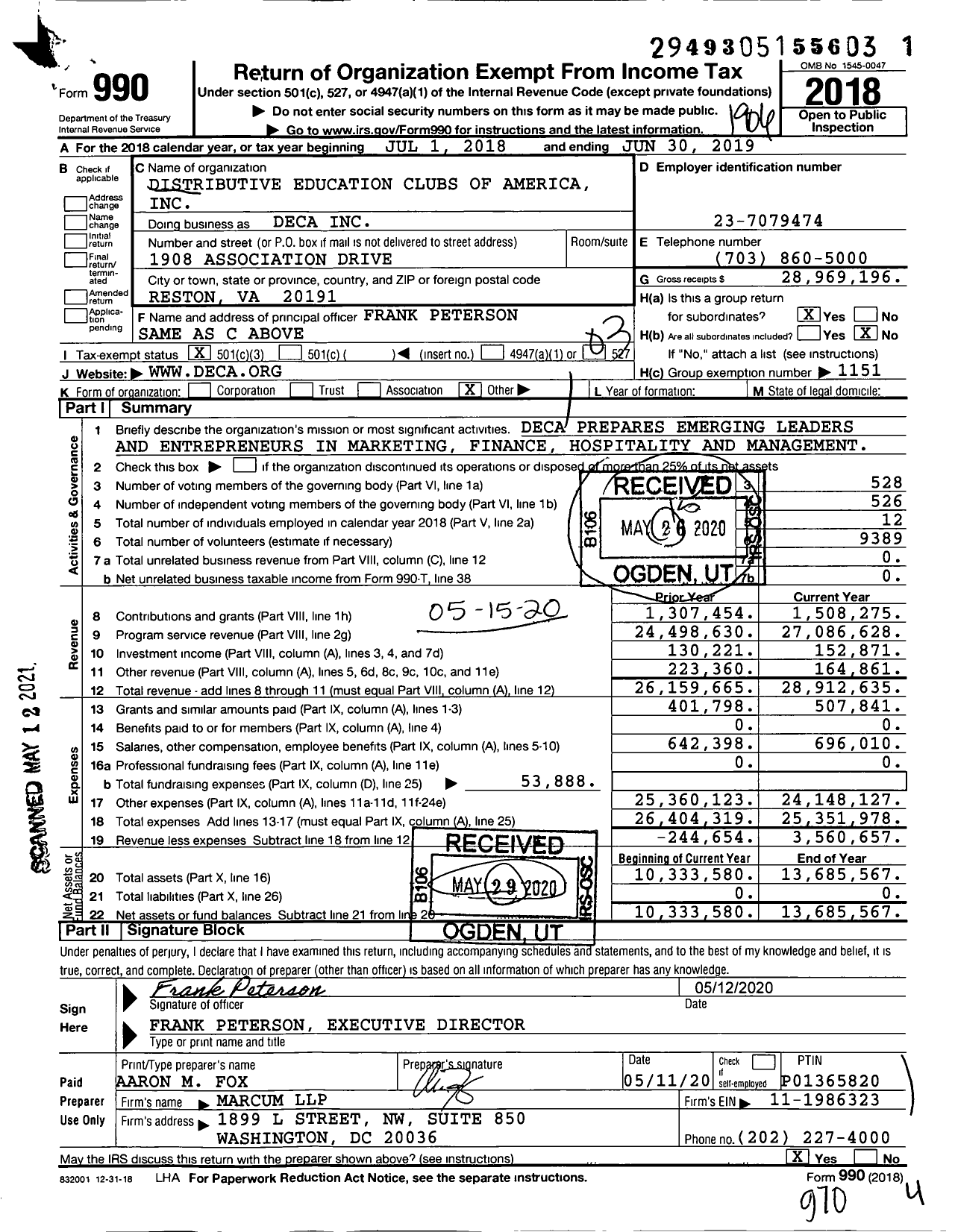 Image of first page of 2018 Form 990 for Distributive Education Clubs of America (DECA)