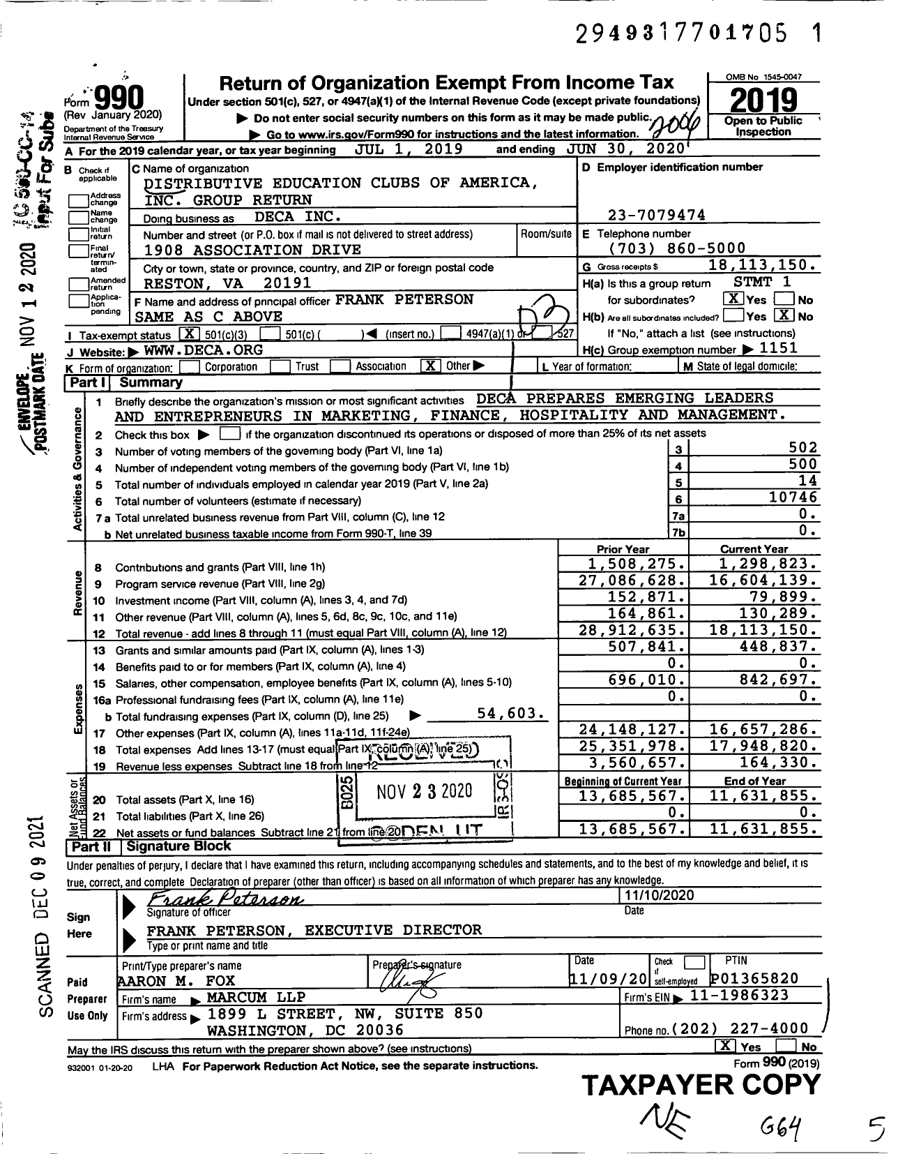 Image of first page of 2019 Form 990 for Distributive Education Clubs of America (DECA)