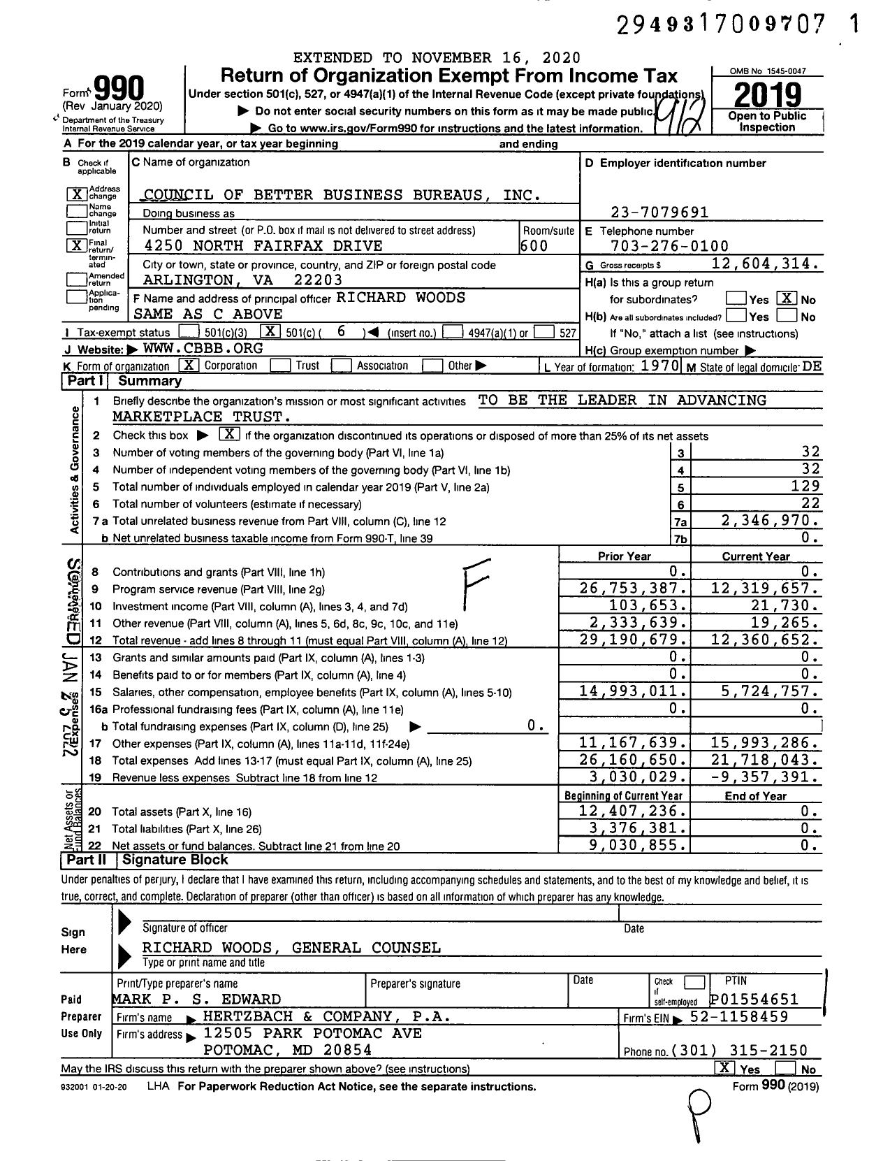 Image of first page of 2019 Form 990O for Council of Better Business Bureaus (CBBB)