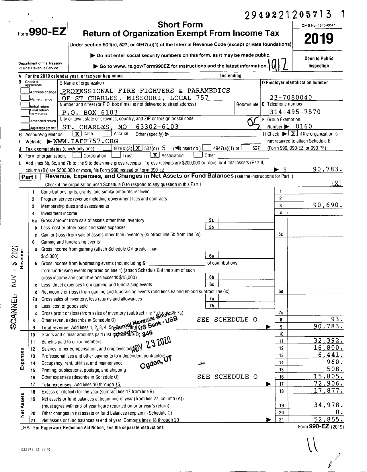 Image of first page of 2019 Form 990EO for International Association of Fire Fighters - Local 757