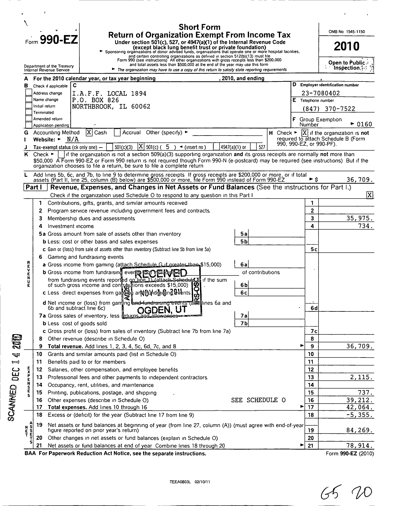 Image of first page of 2010 Form 990EO for International Association of Fire Fighters - L1894 Northbrook