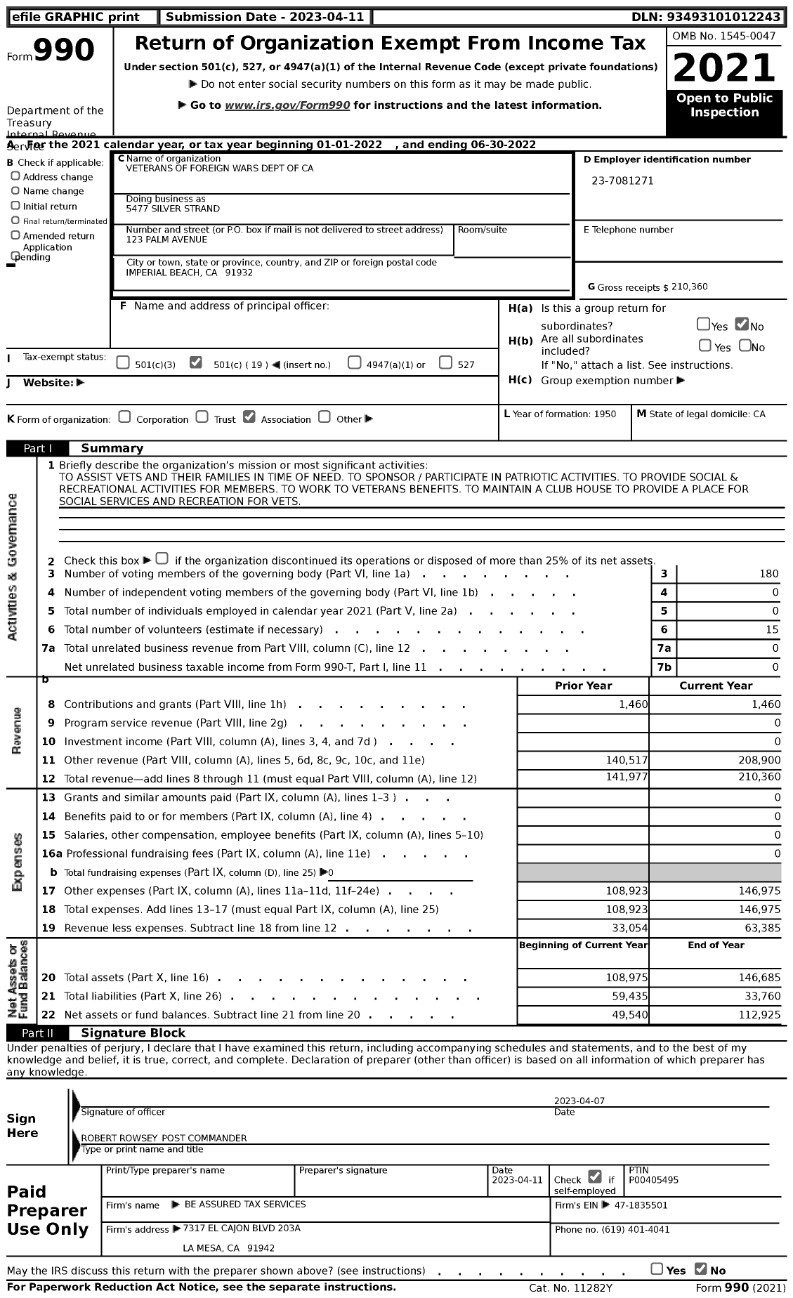 Image of first page of 2021 Form 990 for 5477 Silver Strand