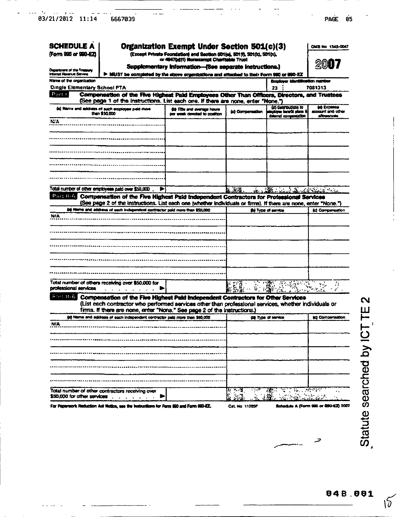 Image of first page of 2007 Form 990ER for California State PTA - 350 Dingle Elementary School PTA