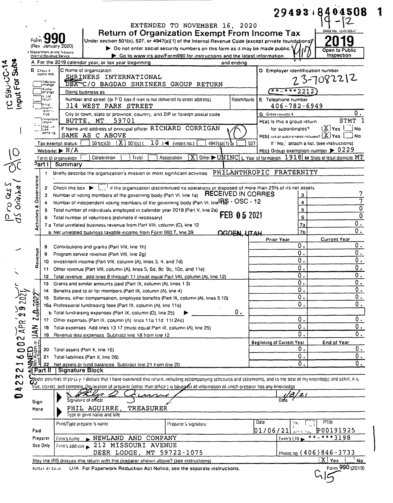 Image of first page of 2019 Form 990O for Shriners International