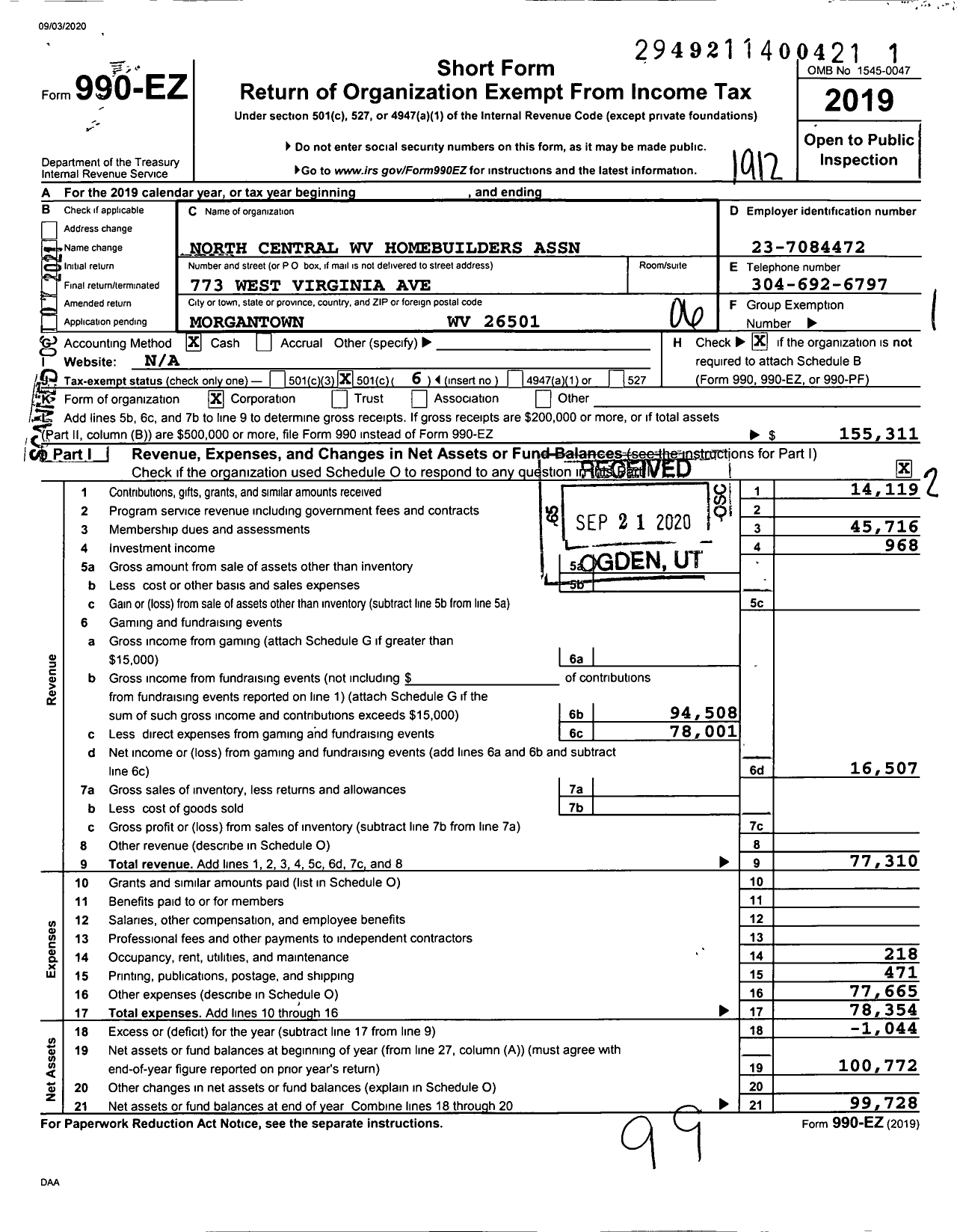Image of first page of 2019 Form 990EO for North Central WV Homebuilders Builders Association