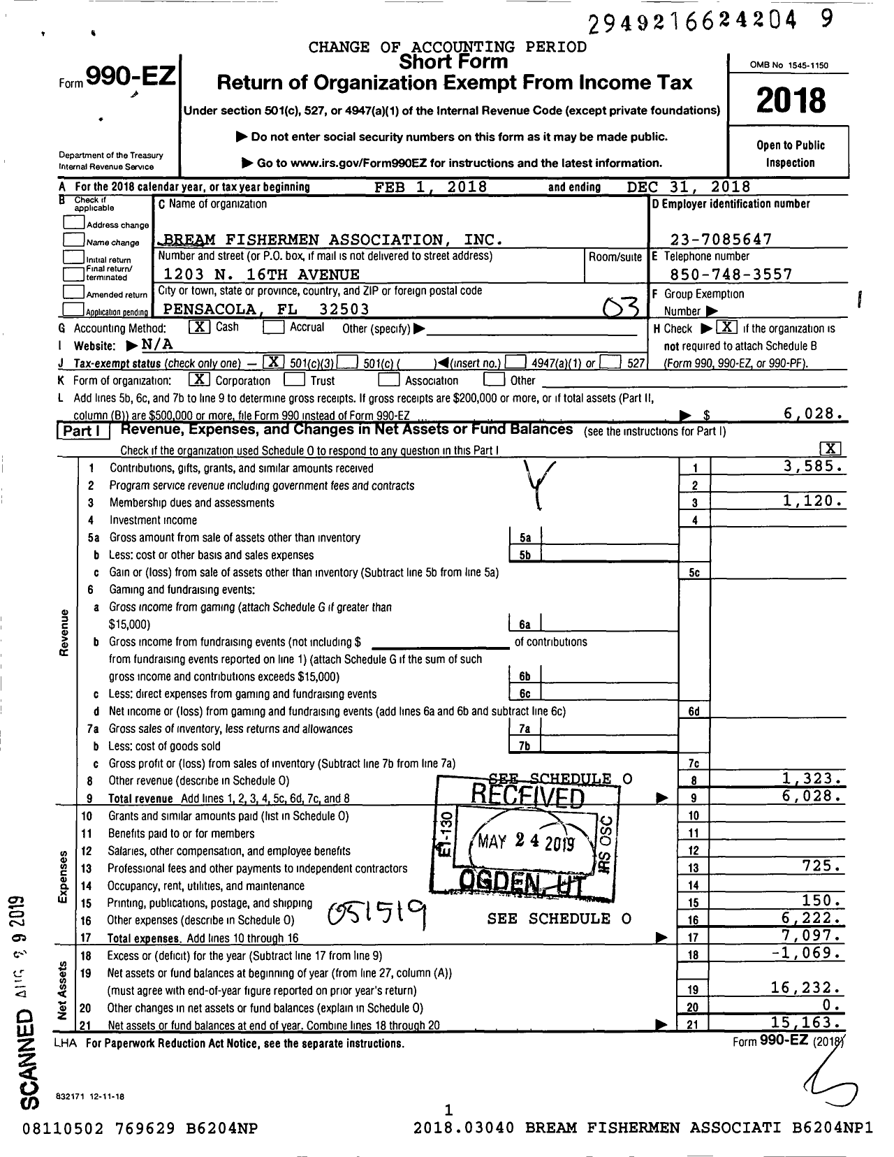 Image of first page of 2018 Form 990EZ for Bream Fishermen Association