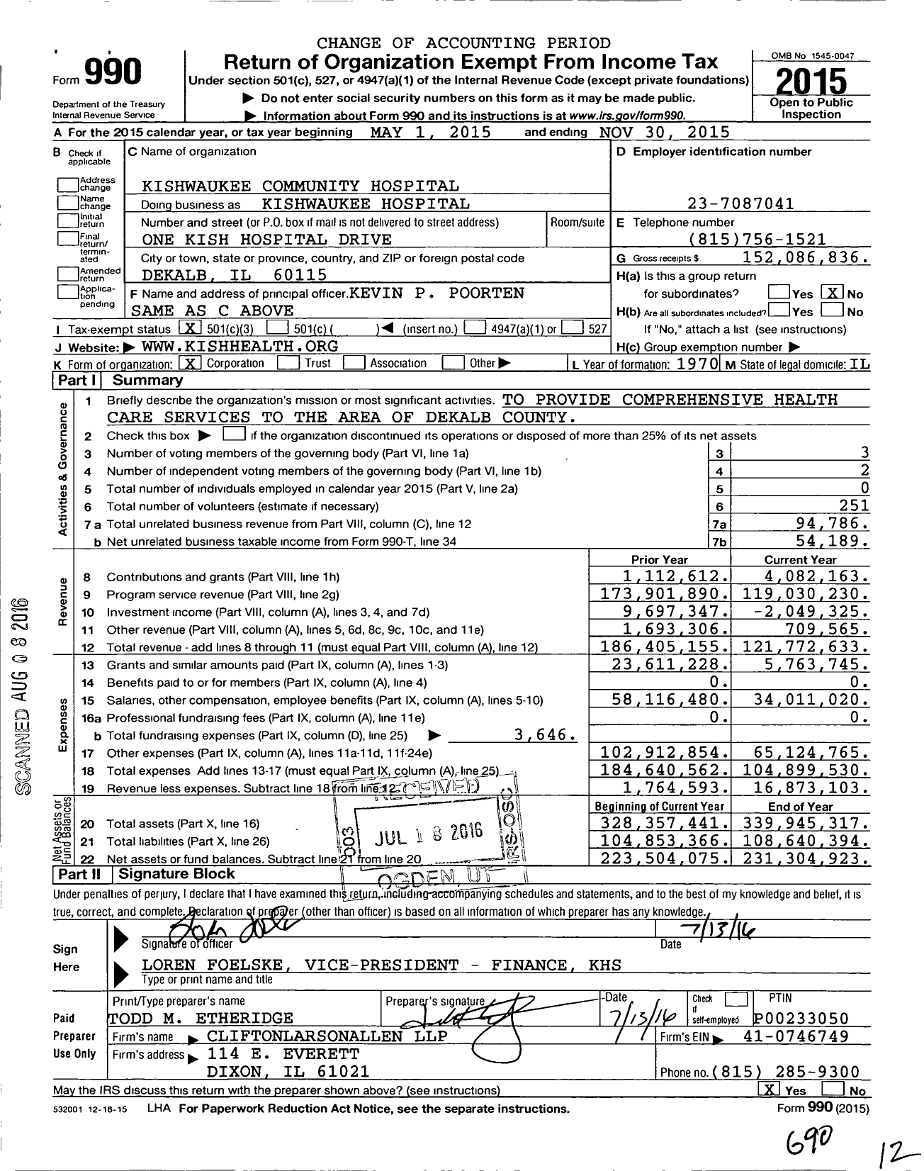 Image of first page of 2014 Form 990 for Kishwaukee Community Hospital