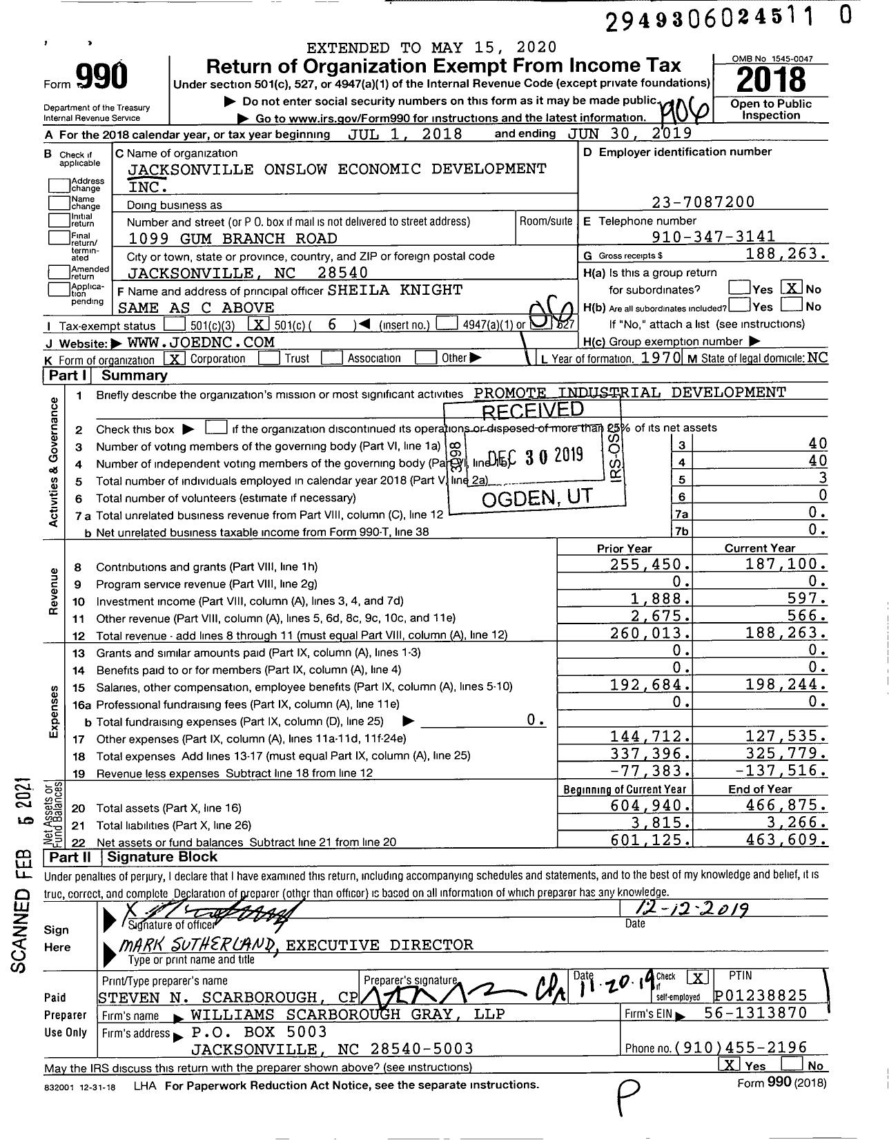 Image of first page of 2018 Form 990O for Jacksonville Onslow Economic Development Pment