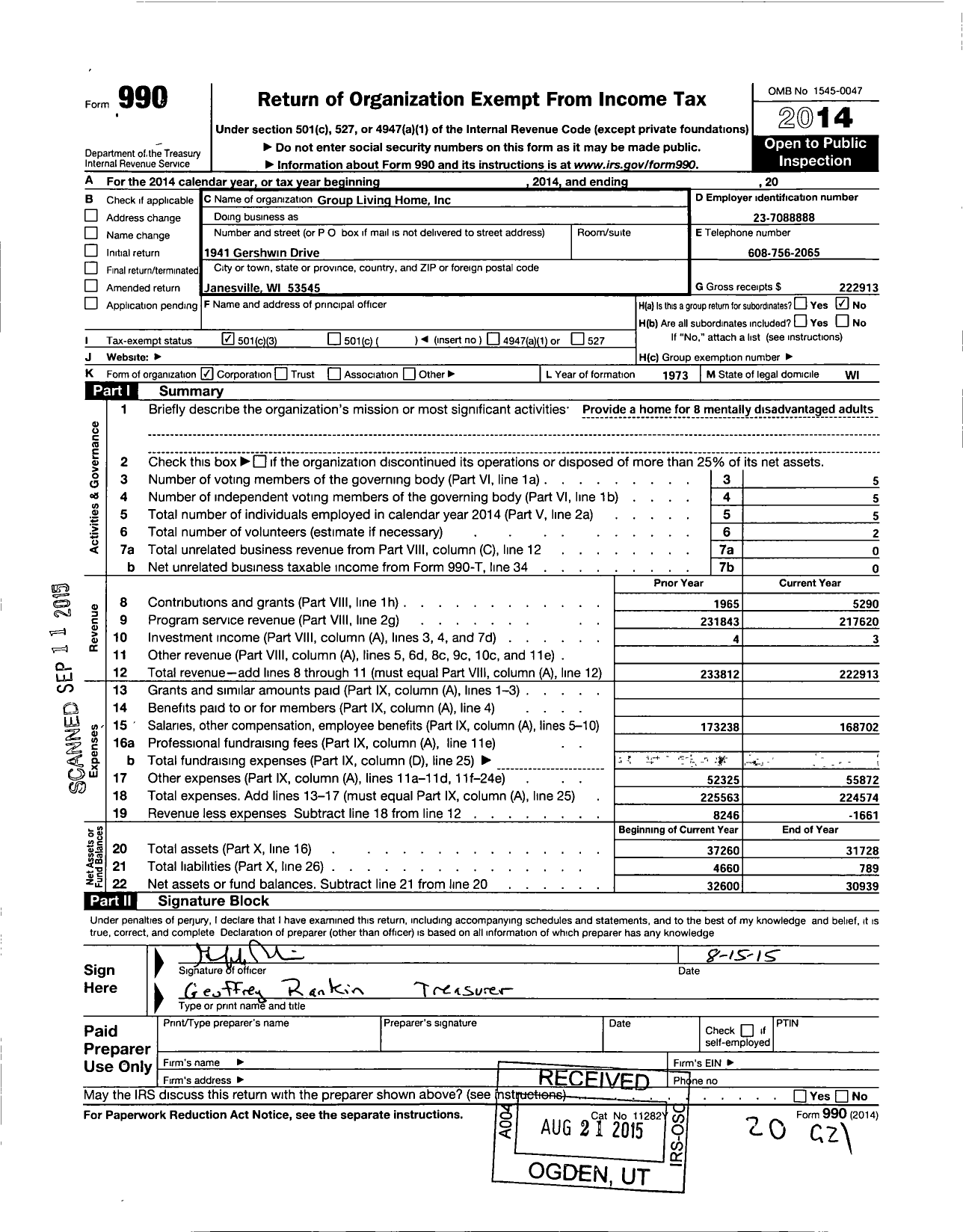 Image of first page of 2014 Form 990 for Group Living Home