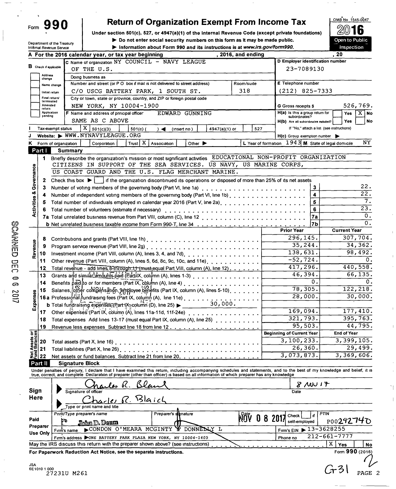 Image of first page of 2016 Form 990 for Ny Council - Navy League of the U S