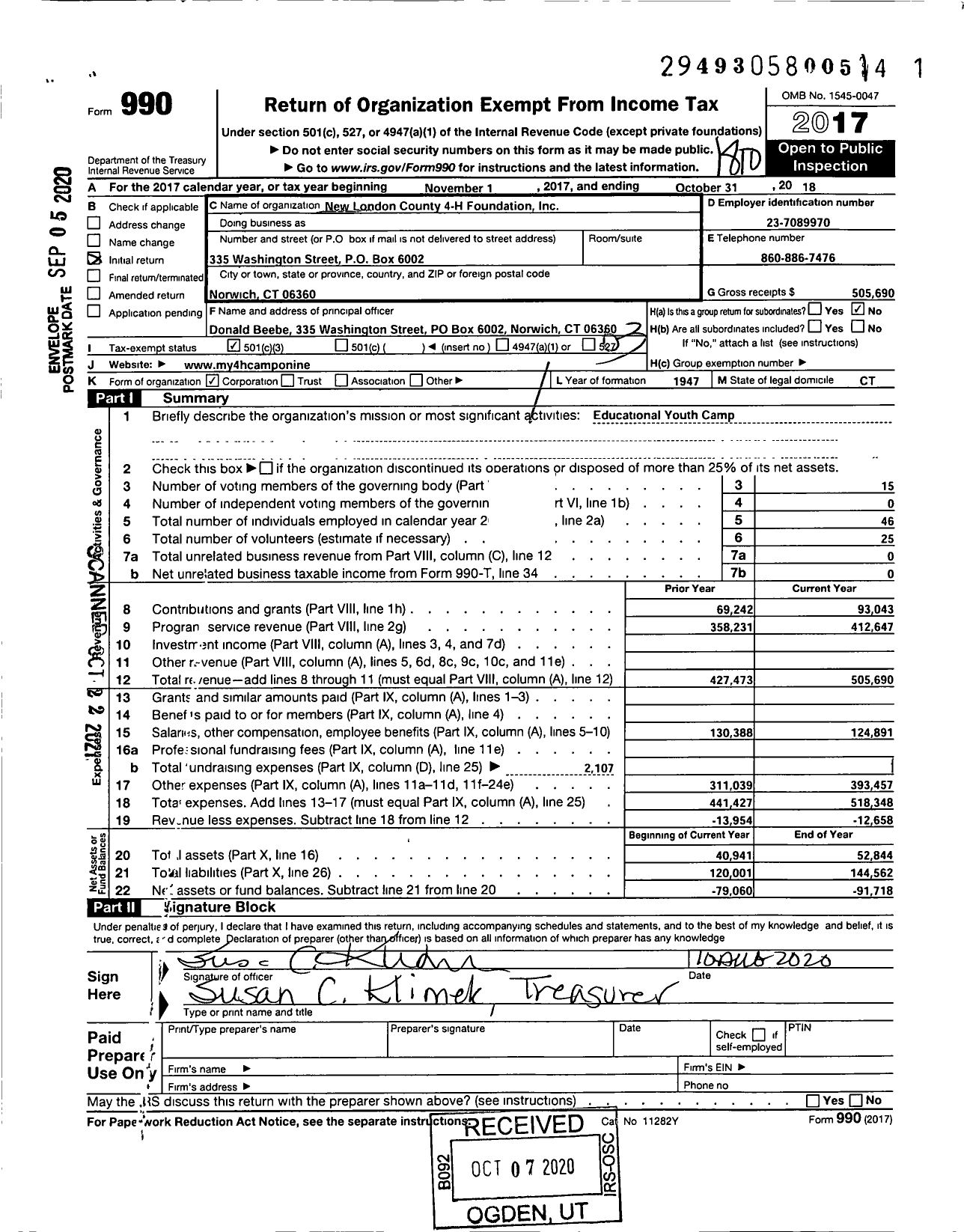 Image of first page of 2017 Form 990 for New London County 4-H Foundation