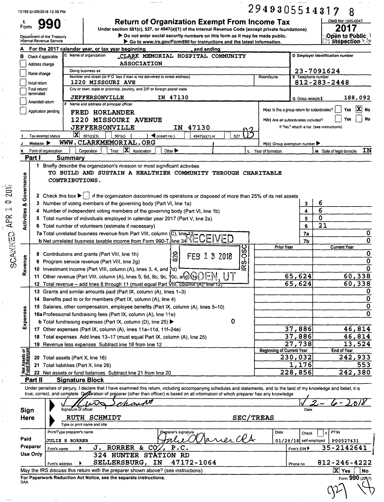 Image of first page of 2017 Form 990 for Clark Memorial Hospital Community Association