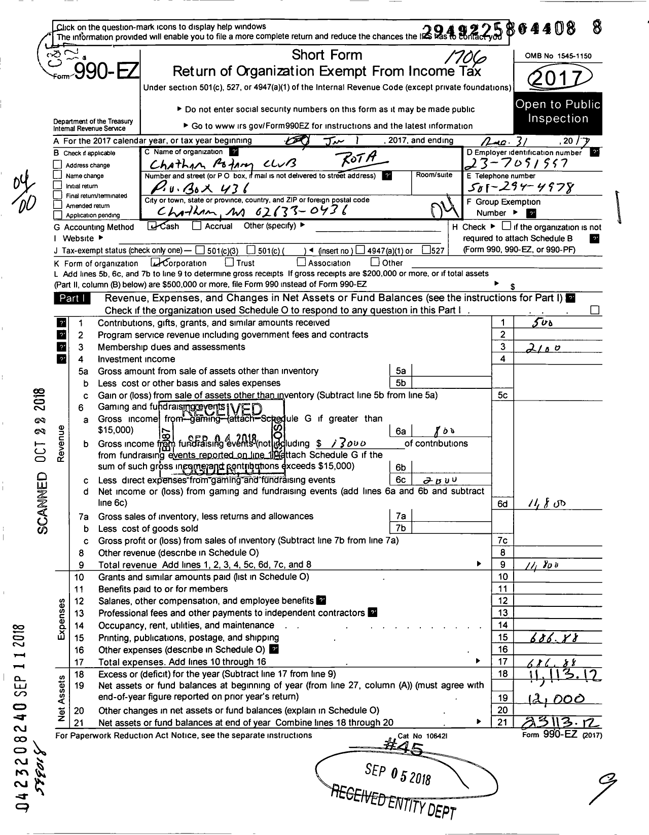 Image of first page of 2016 Form 990EO for Rotary International - Chatham Rotary Club